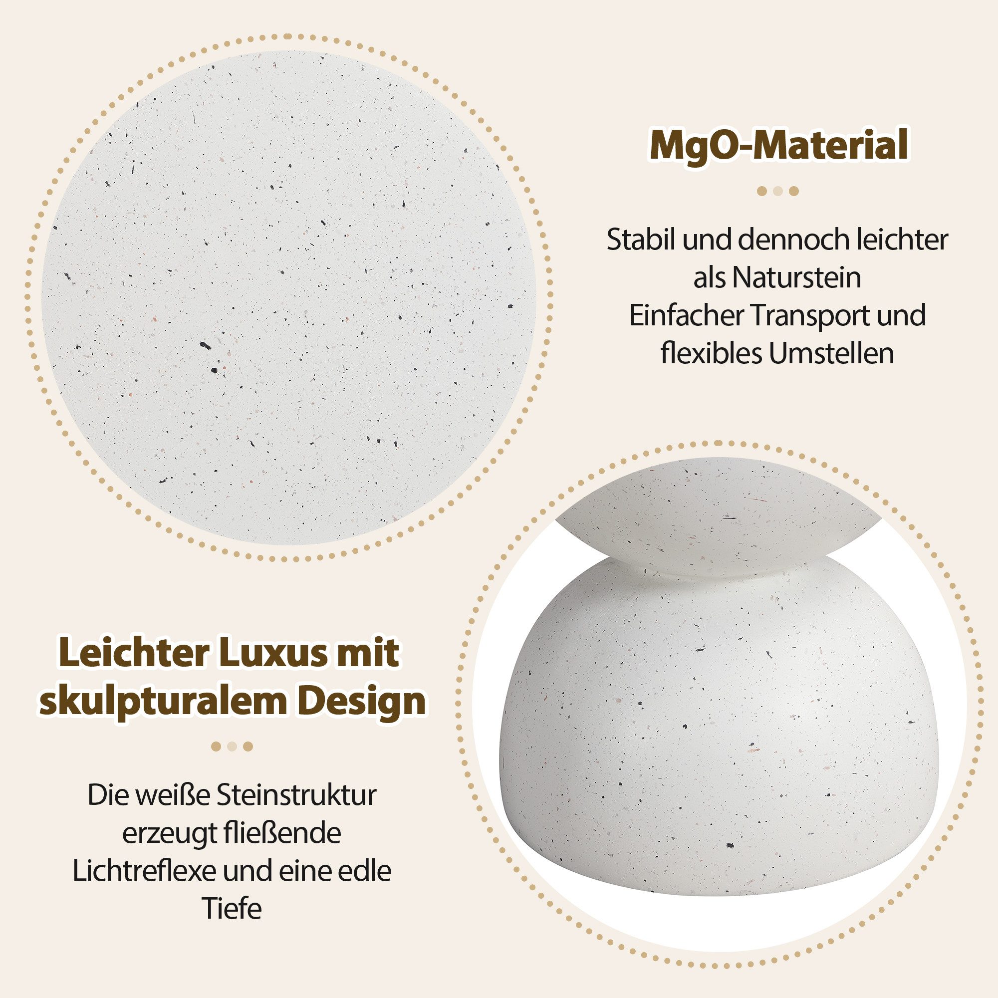 i@home Beistelltisch Gartentische (1-St., 39,5×39,5×45,5 cm wasserfest & UV-beständig), Lounge-Tische Outdoor Terrazzo Weiß für Balkon, Terrasse & Pool