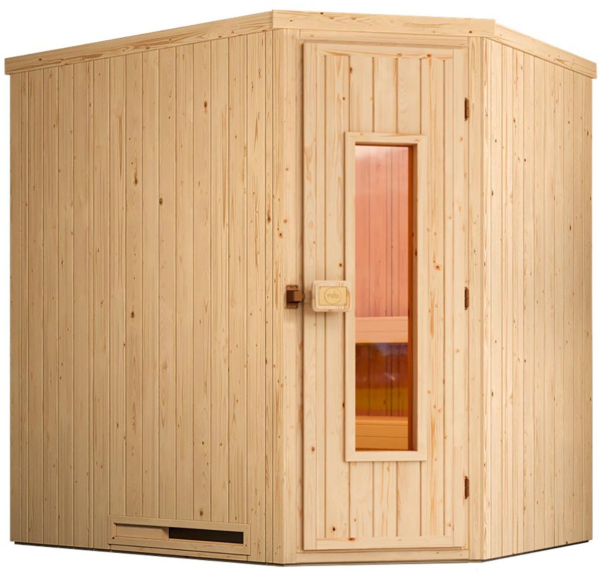 weka Sauna Element-Ecksauna VARBERG 1, BxTxH: 194 x 144 x 199 cm, 68 mm, vorgefertigte Elemente, isolierte Holztür