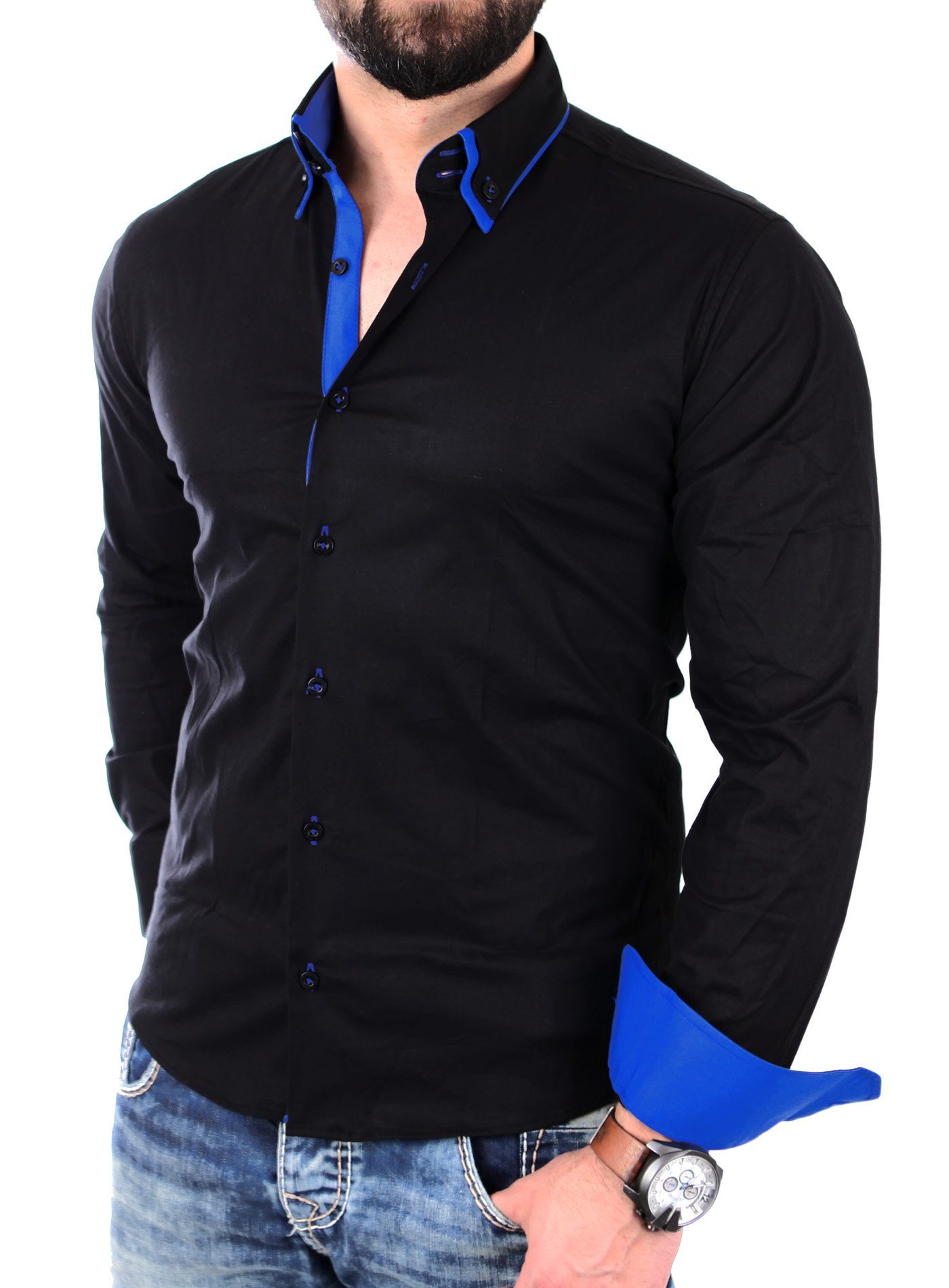 Reslad Langarmhemd Reslad Herren Langarm Hemd Alabama RS-7050 (Herrenhemd) Doppelkragen Kontrast Männer Hemden