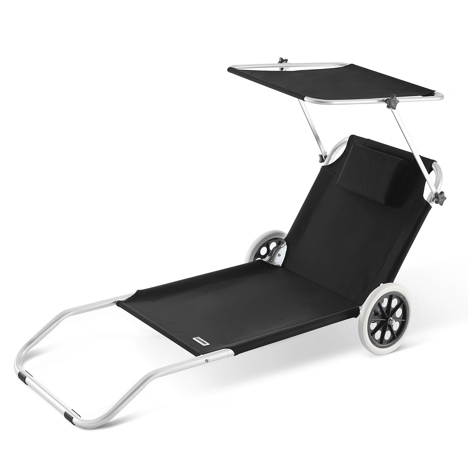 Casaria Gartenliege Kreta, Klappbar mit Rädern & Sonnendach Verstellbar Garten Strandliege