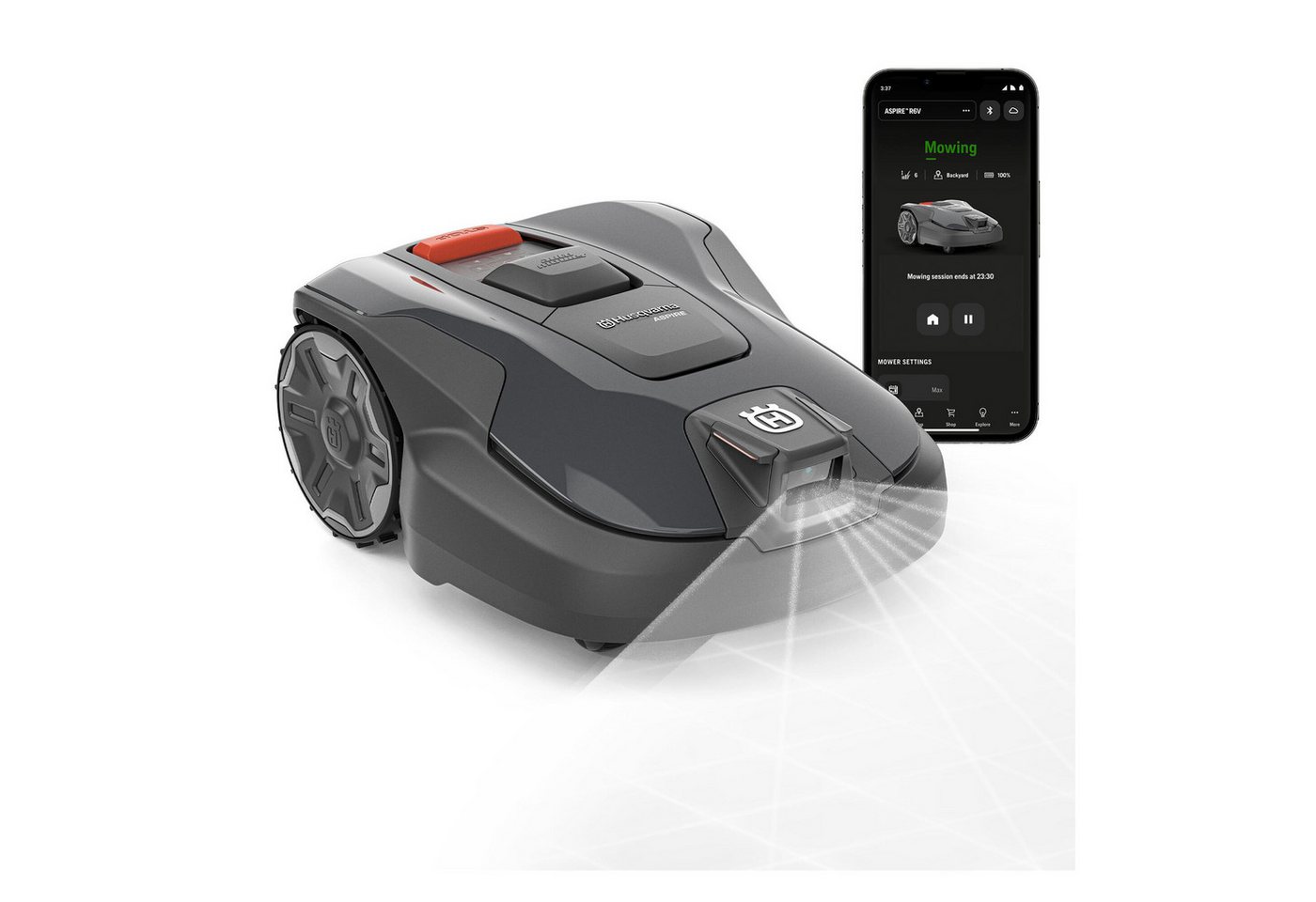 Husqvarna Rasenmähroboter Automower® Aspire R6V, bis 600 m² Rasenfläche, ohne Begrenzungskabel, Objekterkennung, GPS-Navigation, WLAN-Steuerung