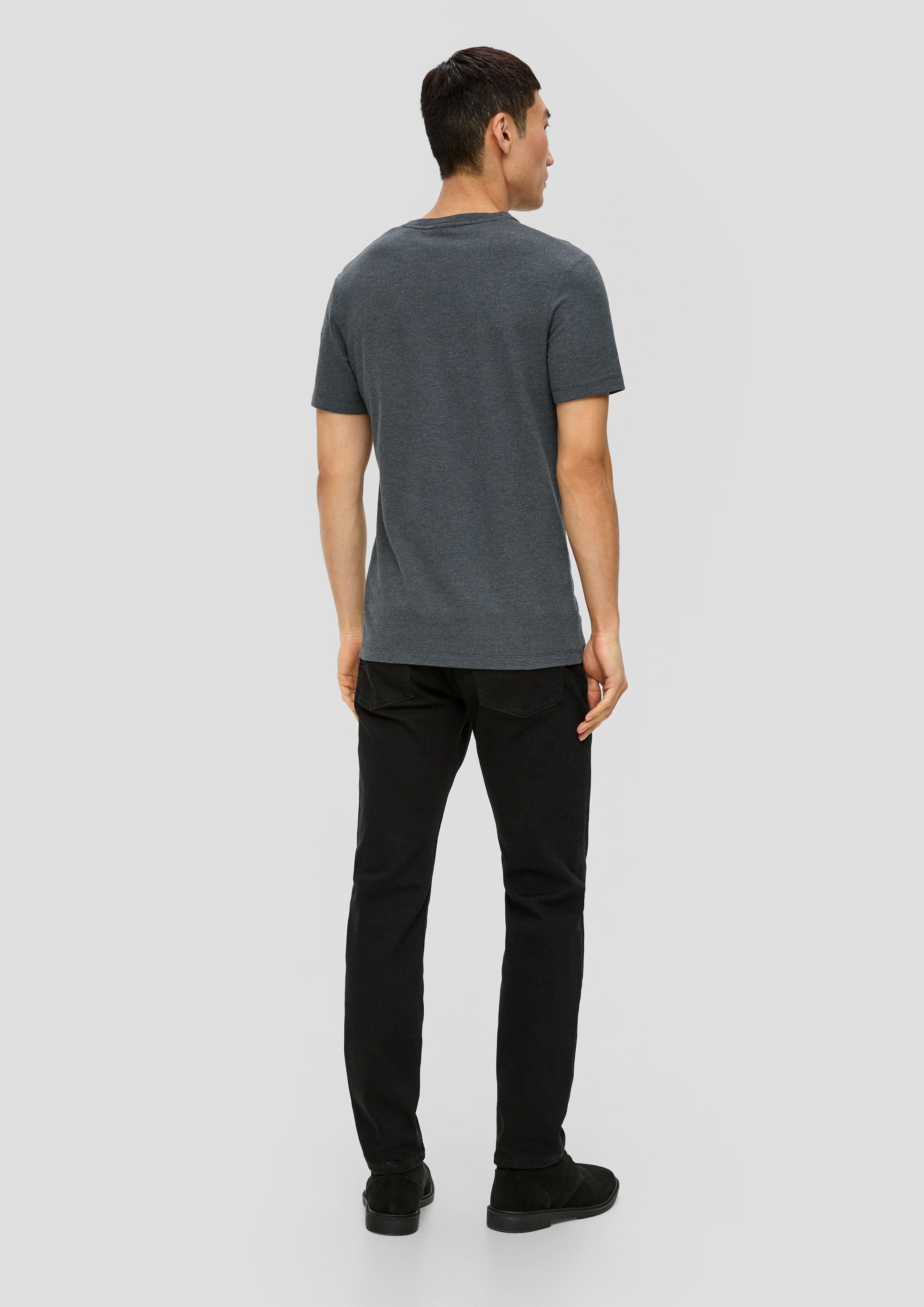 Kurzarmshirt mit s.Oliver T-Shirt dunkelgrau Piqué-Struktur Blende