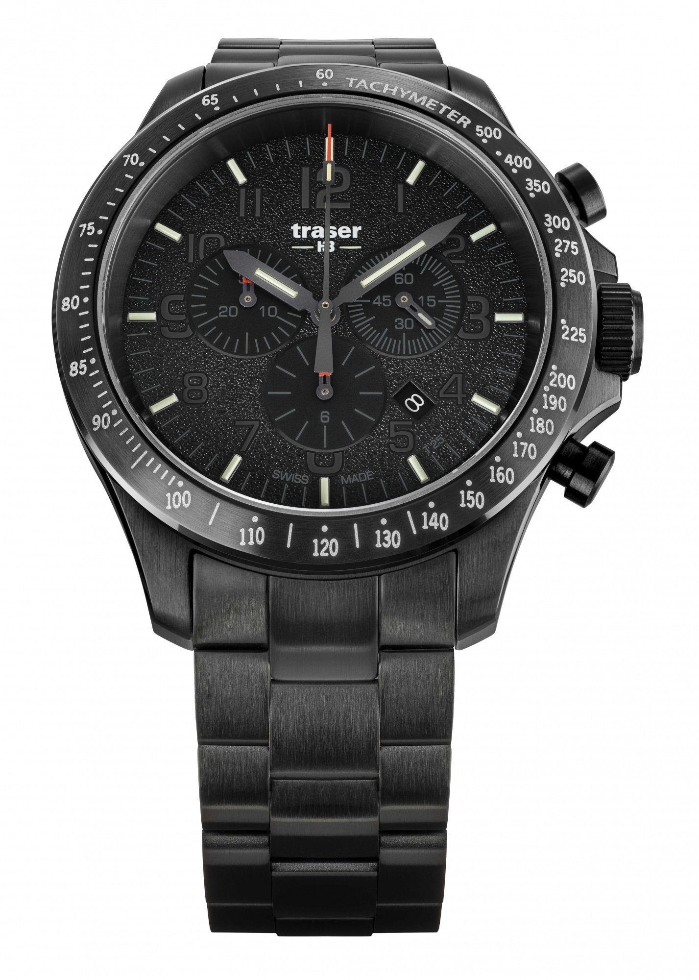 Traser Quarzuhr H3 P67 Officer Chrono Pro Herrenuhr 109466 Edelstahlband 46 mm, Swiss Made