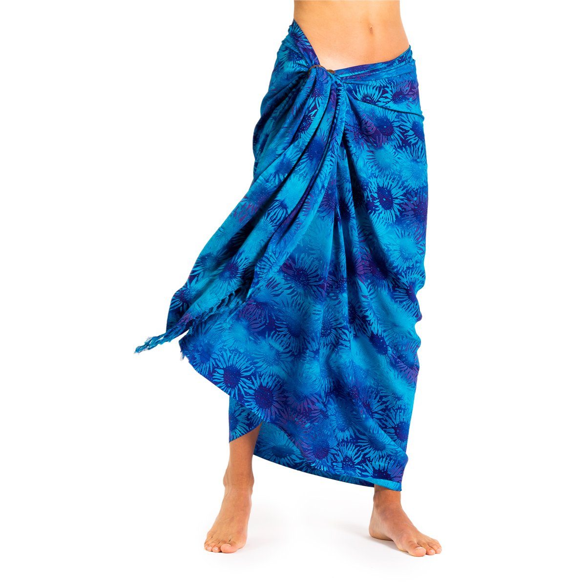 PANASIAM Pareo Sarong Wachsbatik Blautöne aus hochwertiger Viskose Strandtuch, Strandkleid Bikini Cover-up Tuch für den Strand Schultertuch Halstuch B110 blue flower