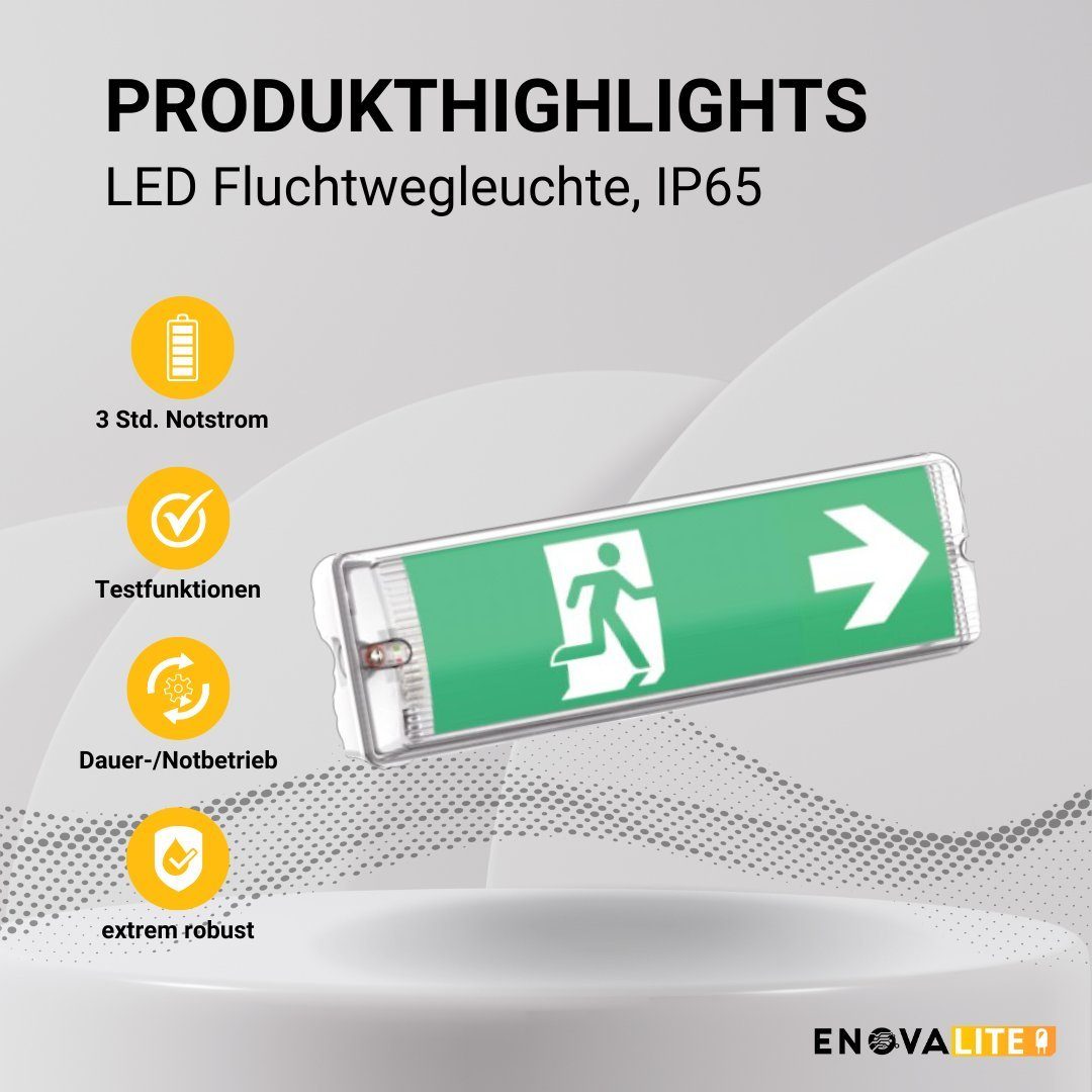 ENOVALITE LED Arbeitsleuchte LED-Fluchtwegleuchte, Notausgang mit Notstrom, TEST-Funktion, IP65, LED fest integriert, Tageslichtweiß, Fluchtwegleuchte, Notleuchte, Fluchtweg, Notbeleuchtung, Notfallakku