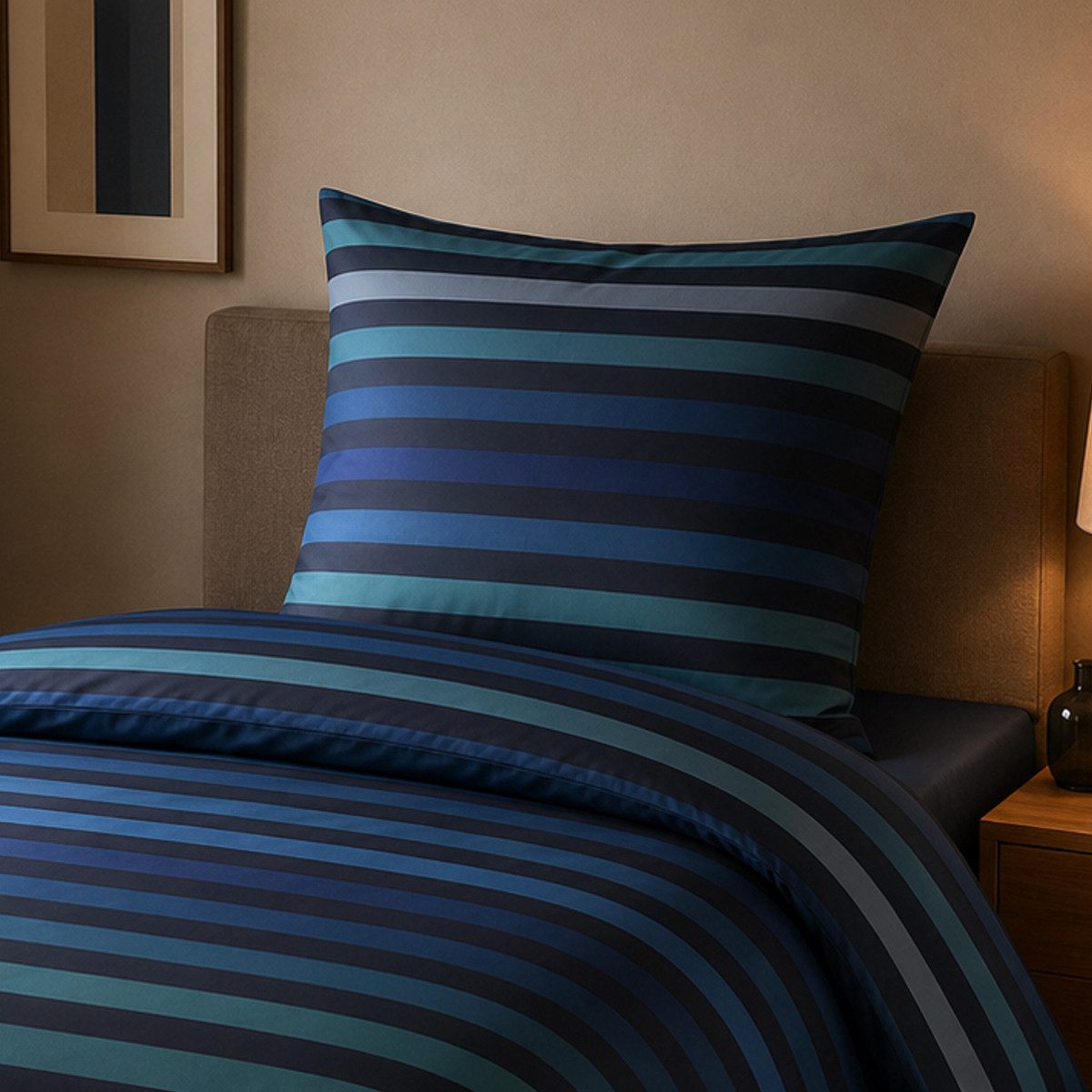JOOP! Bettwäsche JOOP! Comfort Satin Bettwäsche Tone 4103-2 ocean blau Streifen 135x200, Comfort Satin, 2 teilig, Mit Reißverschluss
