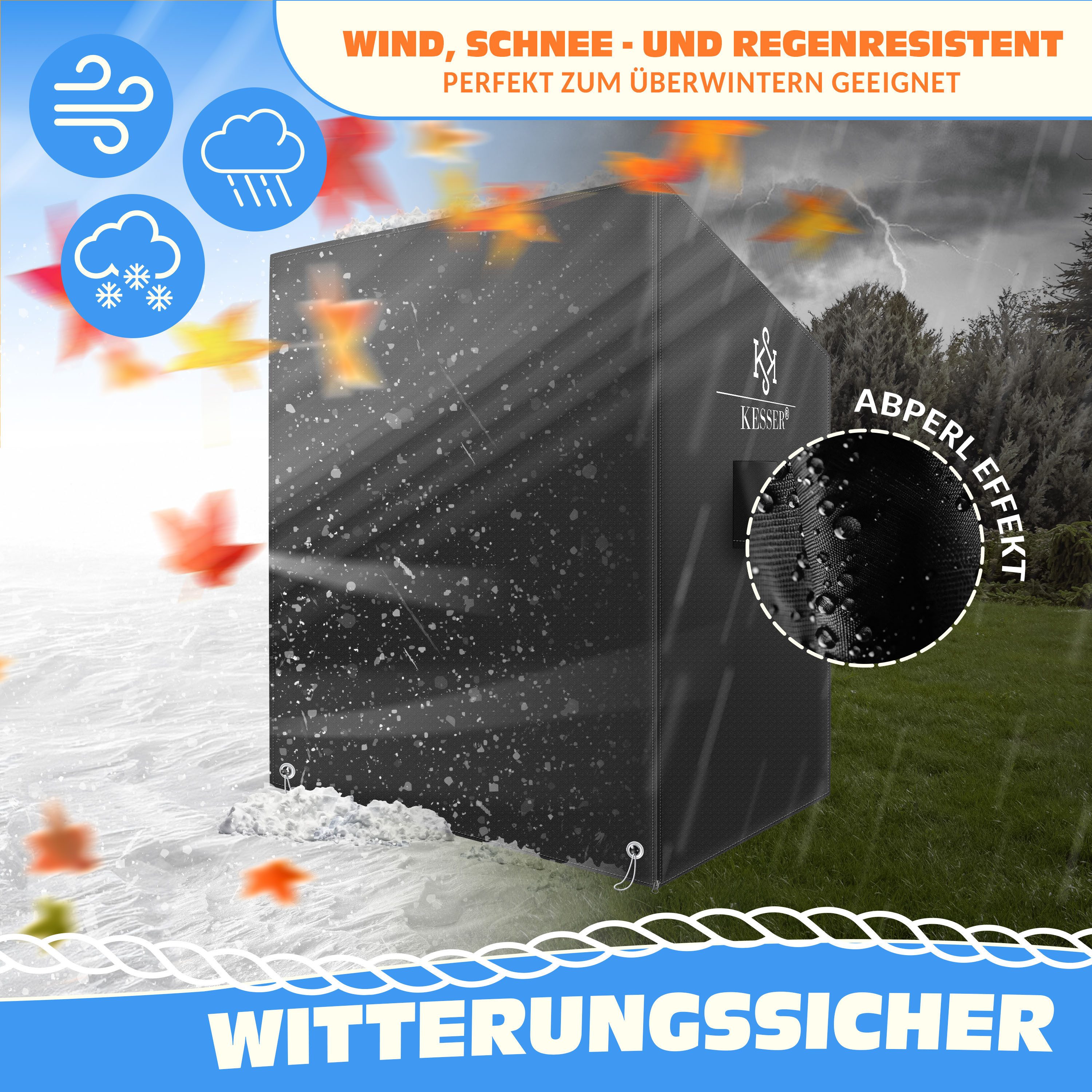 KESSER Strandkorb-Schutzhülle Premium Abdeckung 600D Oxford Gewebe (Strandkorbabdeckung mit Belüftungsöffnungen 160x120x90 cm), UV-Beständige Strandkorbhülle Reißfest, Winterfest & Wasserdicht