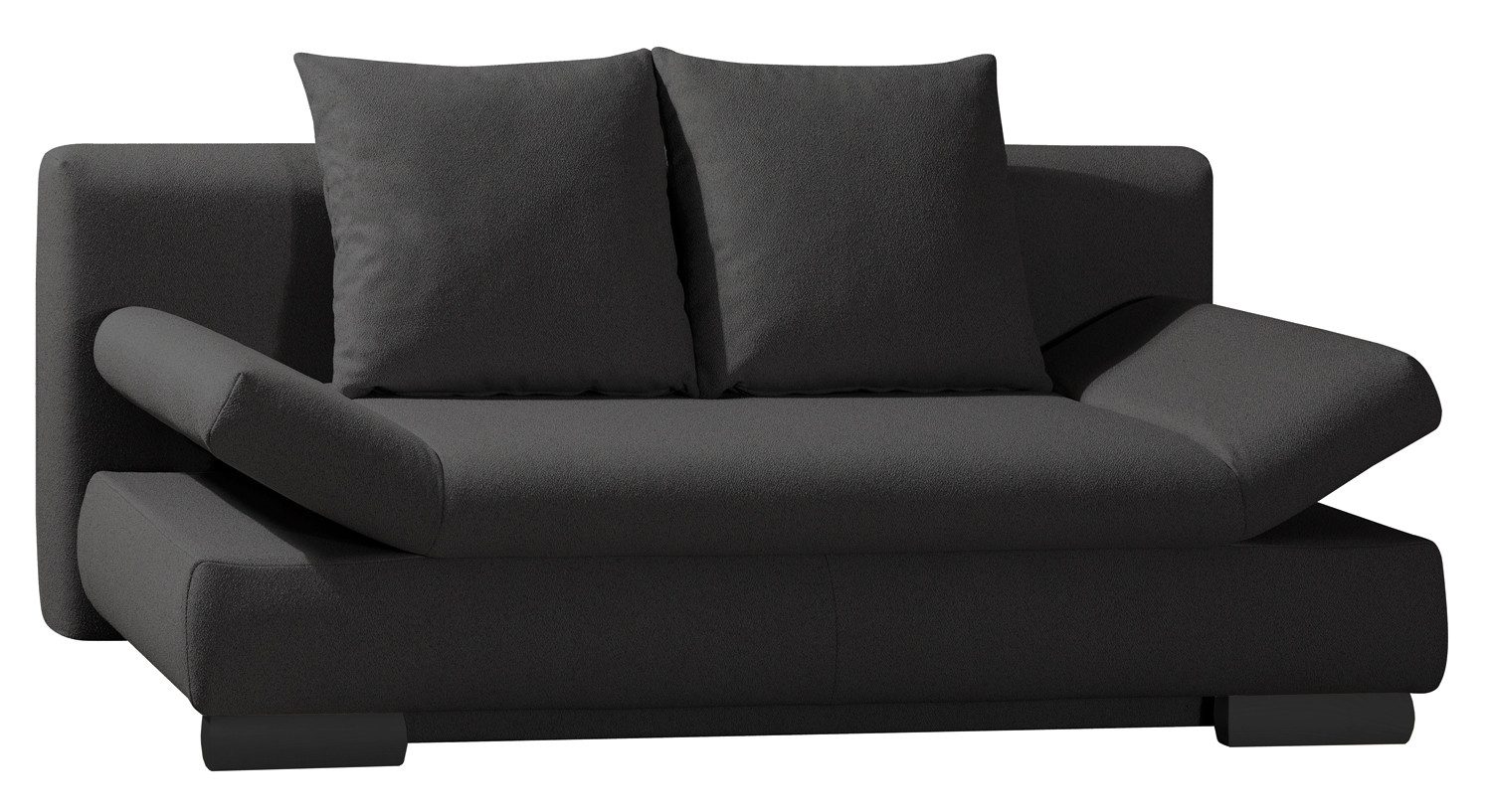 Schlafsofa ANTON, Anthrazit, Stoffbezug, mit 2 Rückenkissen, Bettkasten, Gästebettfunktion, Armlehnenverstellung