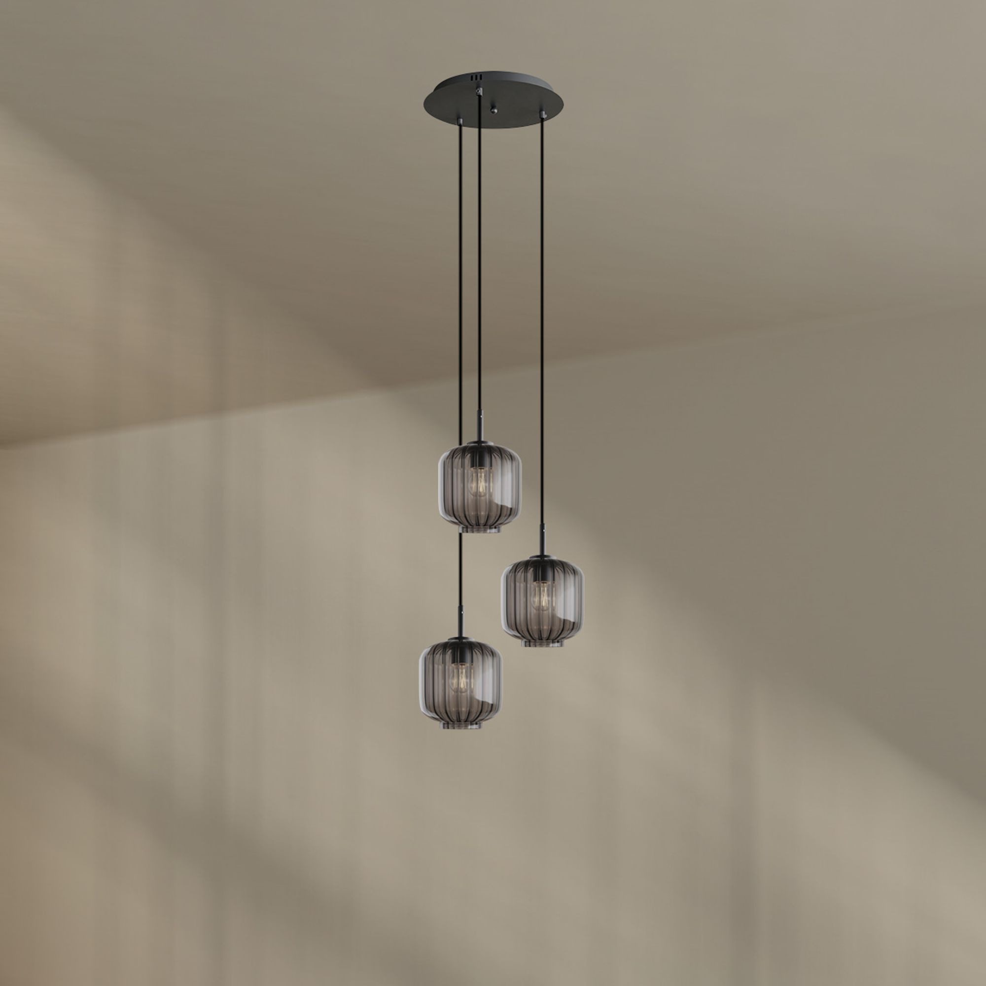Pendelleuchte Velo Galerieleuchte 3-flg Ø 40cm Baldachin Ø 20cm Rauch