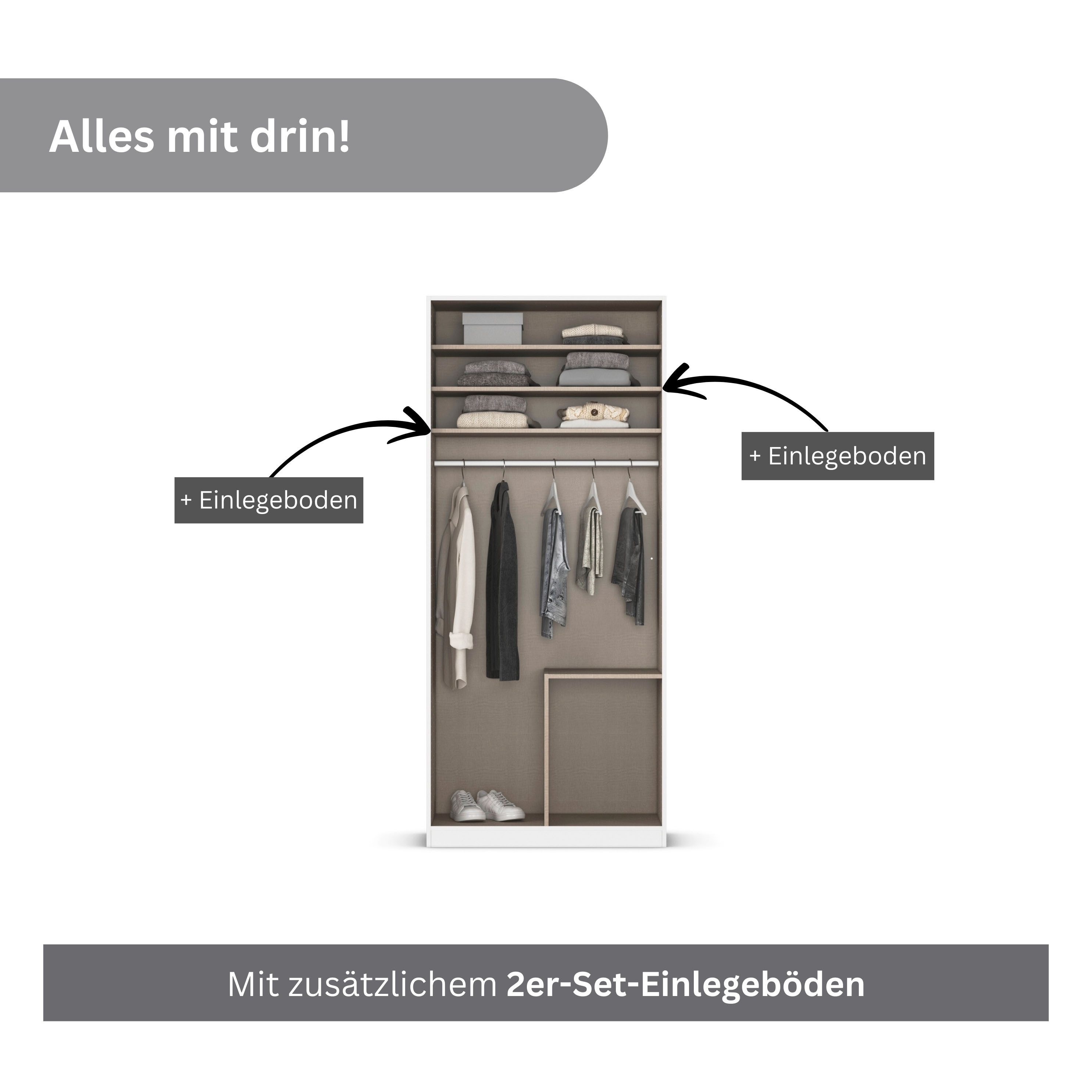 OTTO home Drehtürenschrank Kleiderschrank Schrank Garderobe AGORDO mit Dekor- oder Hochglanzfront (in zwei Griff-Farben, Breiten 91-360 cm) mit Außenschubkästen, in 7 Breiten und 2 Höhen MADE IN GERMANY