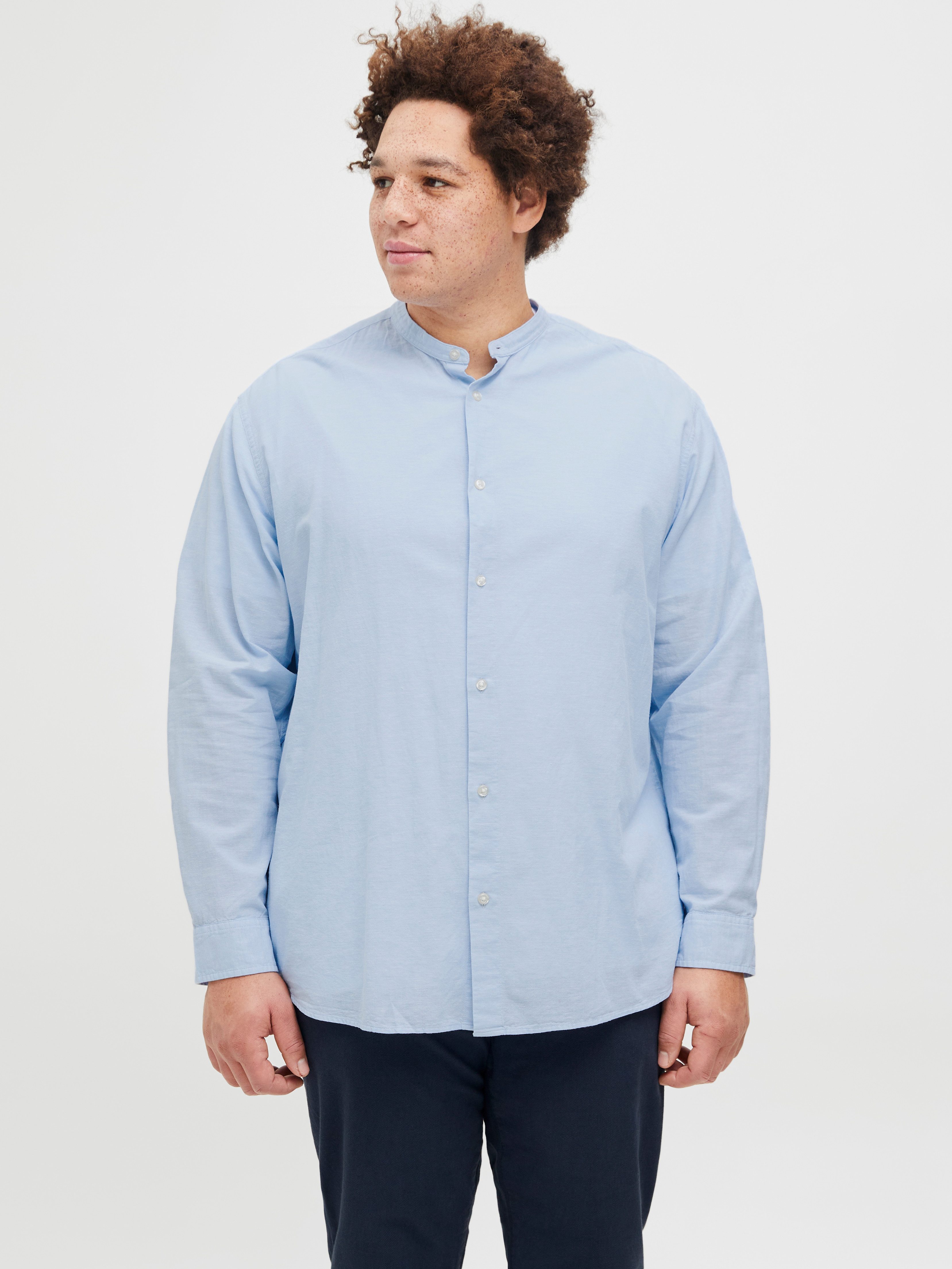 Langarmhemd JJEBREEZE LINEN BLE BAND SHIRT LS SN PLS