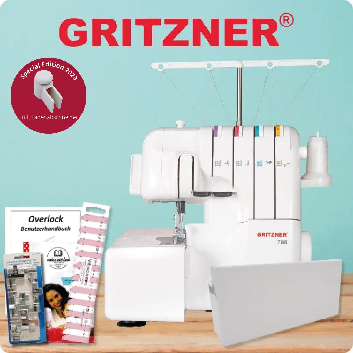 Gritzner Overlock-Nähmaschine GRITZNER 788 Overlock Neue Version 2025 mit Fadenabschneider