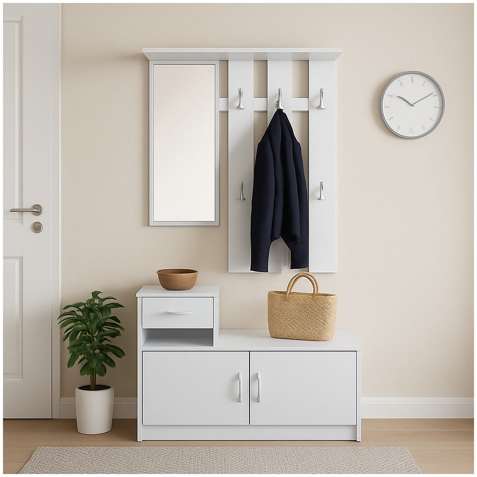 HTI-Living Garderobe Garderobe Weiß mit Spiegel Schrank und Ablage (Set, 2 günstig online kaufen