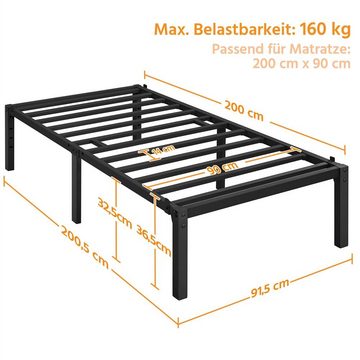 Yaheetech Metallbett, Bettrahmen 36cm H mit Lattenrost, Bettgestell aus Metall