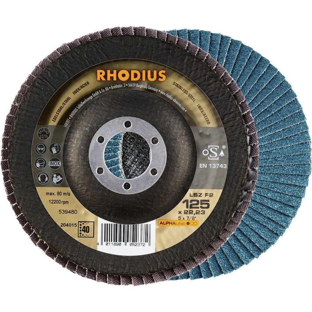 Thumbnail - Rhodius Schleifscheibe Rhodius 204015 LSZ F2 Fächerschleifscheibe Edelstahl, Stahl 10 St.