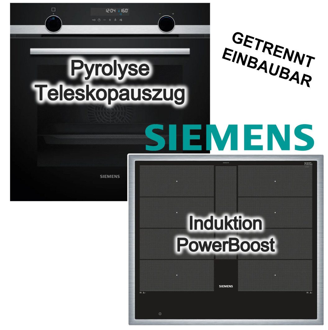 SIEMENS Backofen-Set Backofen Pyrolyse 3DHeißluft + Induktionskochfeld varioInduktion Boost, mit 1-fach Teilauszug, Pyrolyse-Selbstreinigung Hydrolyse