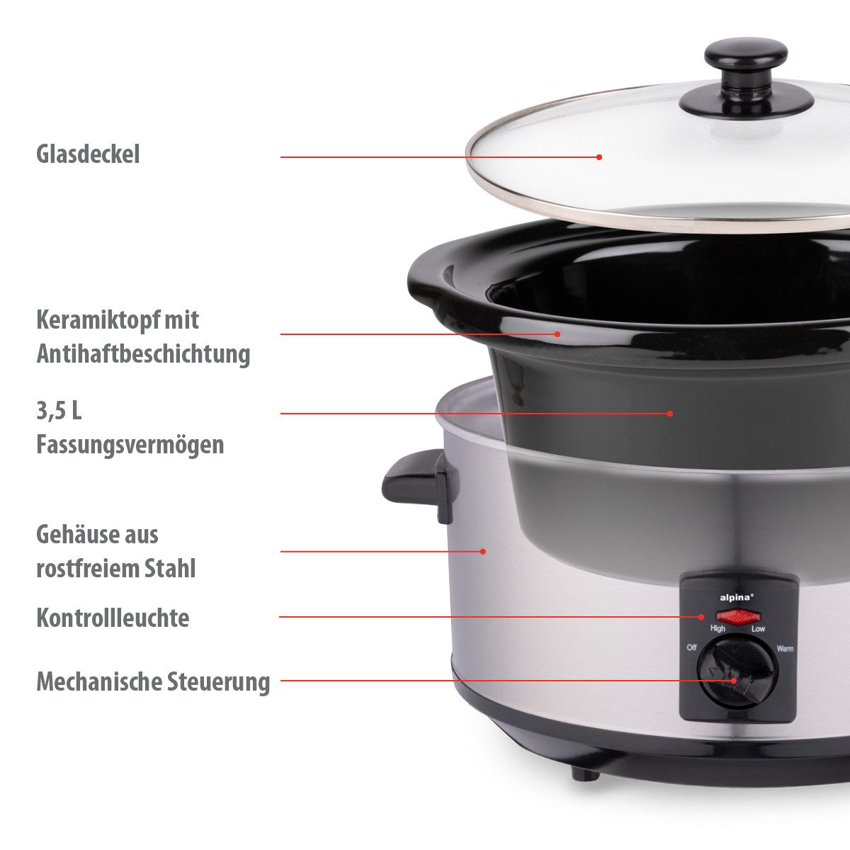 Alpina Schongarer alpina Slow Cooker 3,5L - Edelstahl