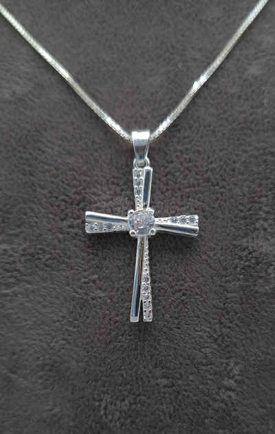 NAHLE Kreuzkette Kreuz Silberkette Kreuz Kette Zirkonia 925 Silber Halskette (inklusive Schmuckbox), 925 Silber Anhänger mit Zirkonia Steinen - rhodiniert