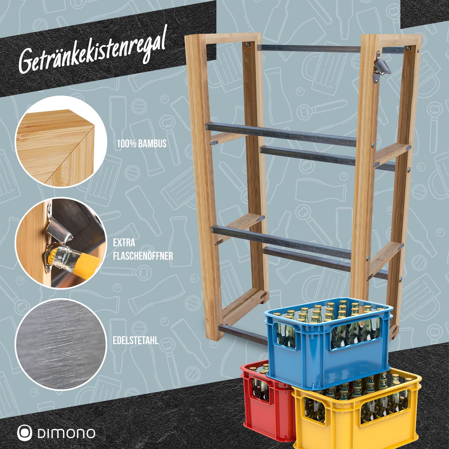 Dimono Flaschenregal DIMONO Bambus Getränkekisten Regal – Ablage für 2/3/6 günstig online kaufen