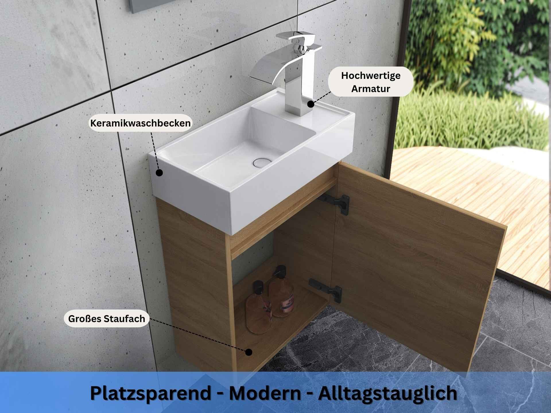 Faizee Home Badmöbel-Set Bademöbel 40 cm Badschrank Waschtisch Unterschrank Spiegelschrank