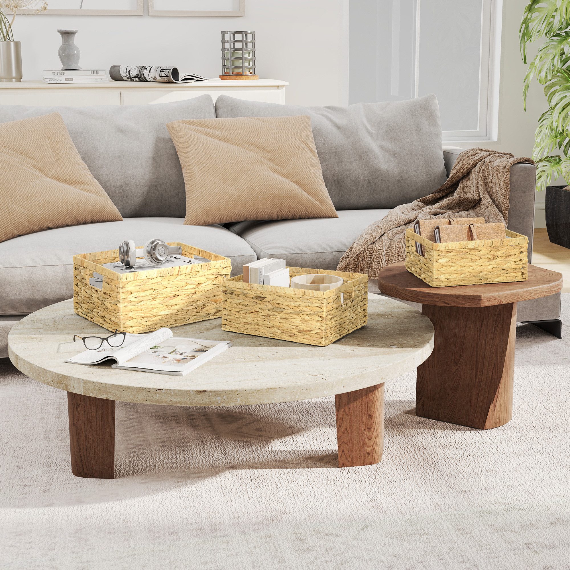 HOMCOM Aufbewahrungskorb 3er-Set, aus Wasserhyazinthe, zum günstig online kaufen