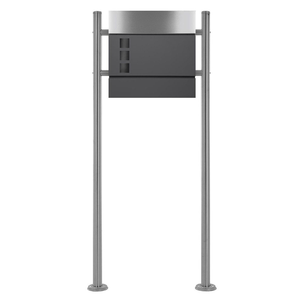 ML-DESIGN Standbriefkasten Wandbriefkasten Briefkasten Postkasten mit Zeitungsfach inkl. Standfuß, Briefkastenanlage mit Ständer Silber 120cm Mailbox mit Pfosten