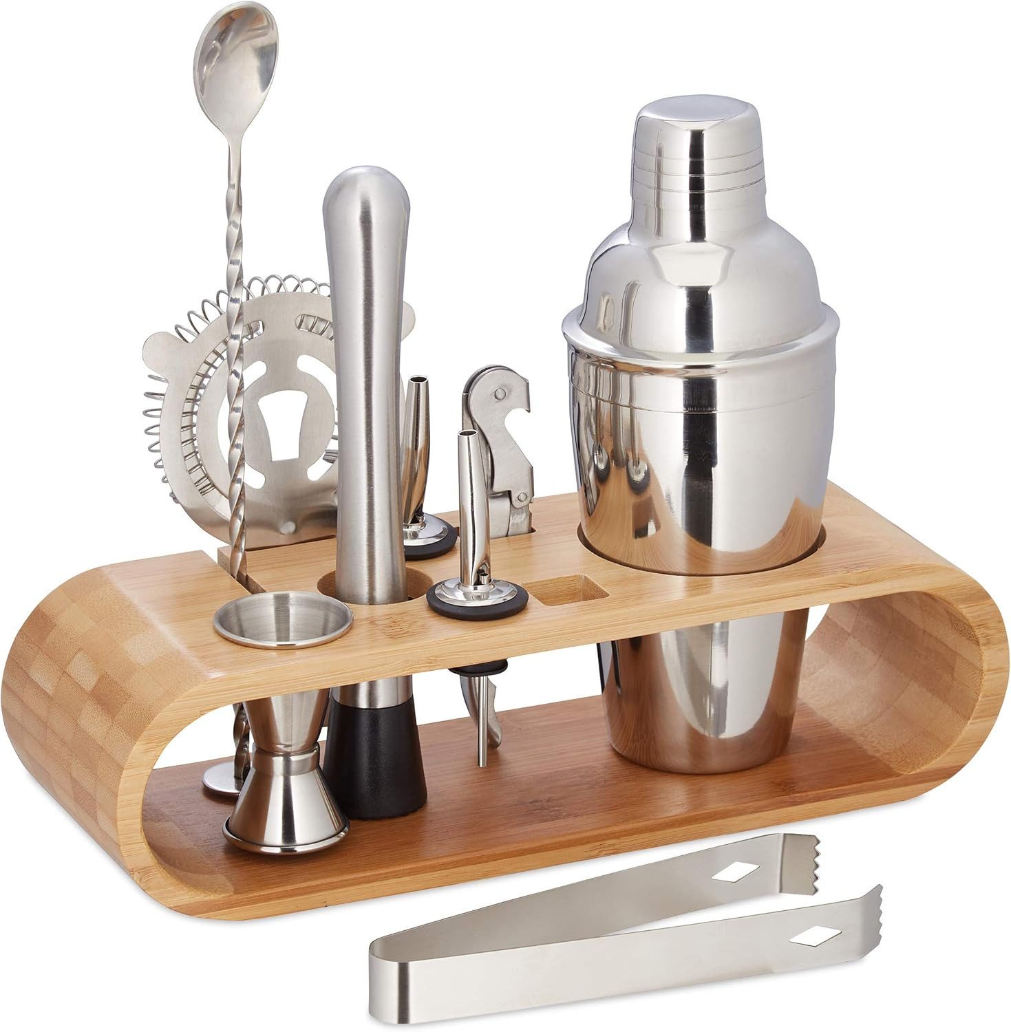 Rhein Beleuchtung Cocktail-Set Cocktail-Shaker Cocktail-Set mit Bambus-Ständer (10-teilig), (Set, 10-tlg., coktailshakerset, cocktail …
