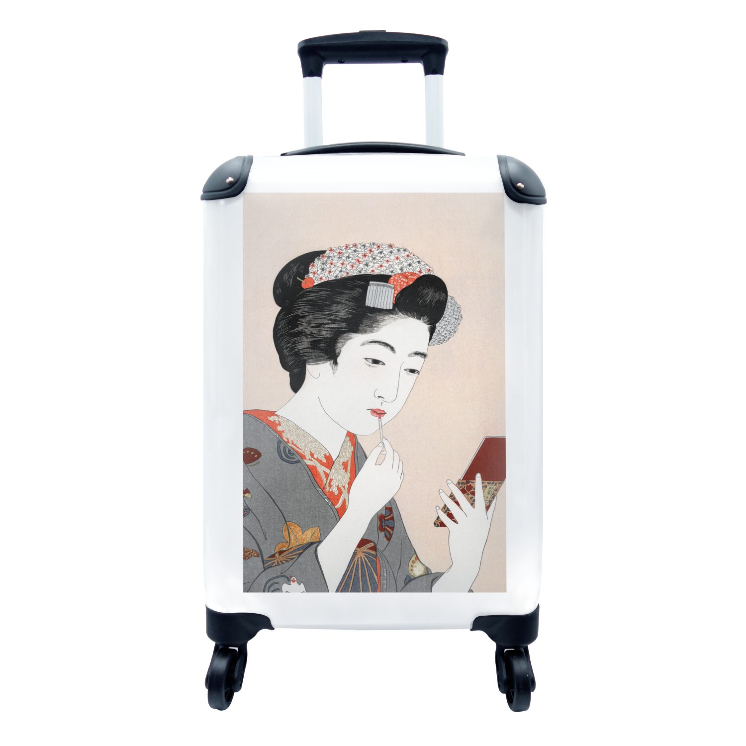 MuchoWow Handgepäckkoffer Frau - Kimono - Schminken - Japan - Vintage, 4 Rollen, Reisetasche mit rollen, Handgepäck für Ferien, Trolley, Reisekoffer