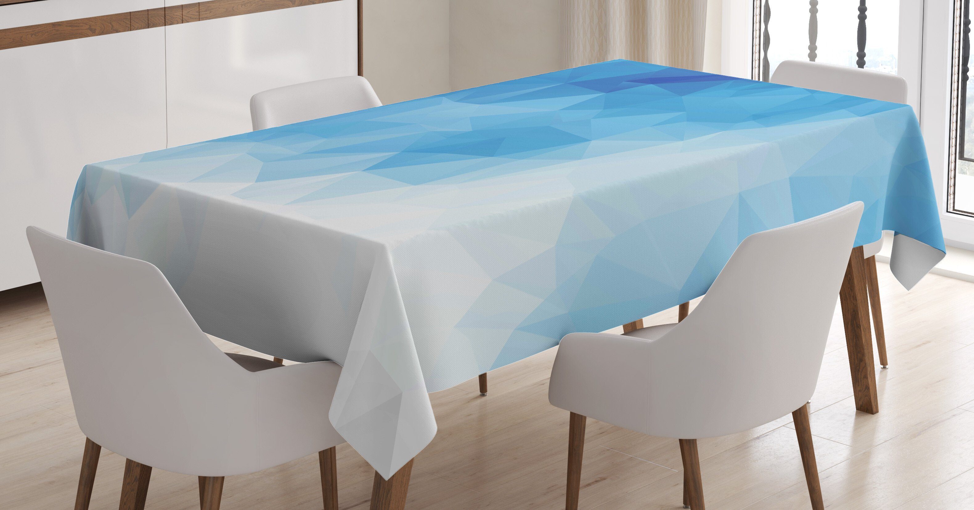 Abakuhaus Tischdecke Farbfest Waschbar Für den Außen Bereich geeignet Klare Farben, Blau Abstrakt Polygonal Ombre Art