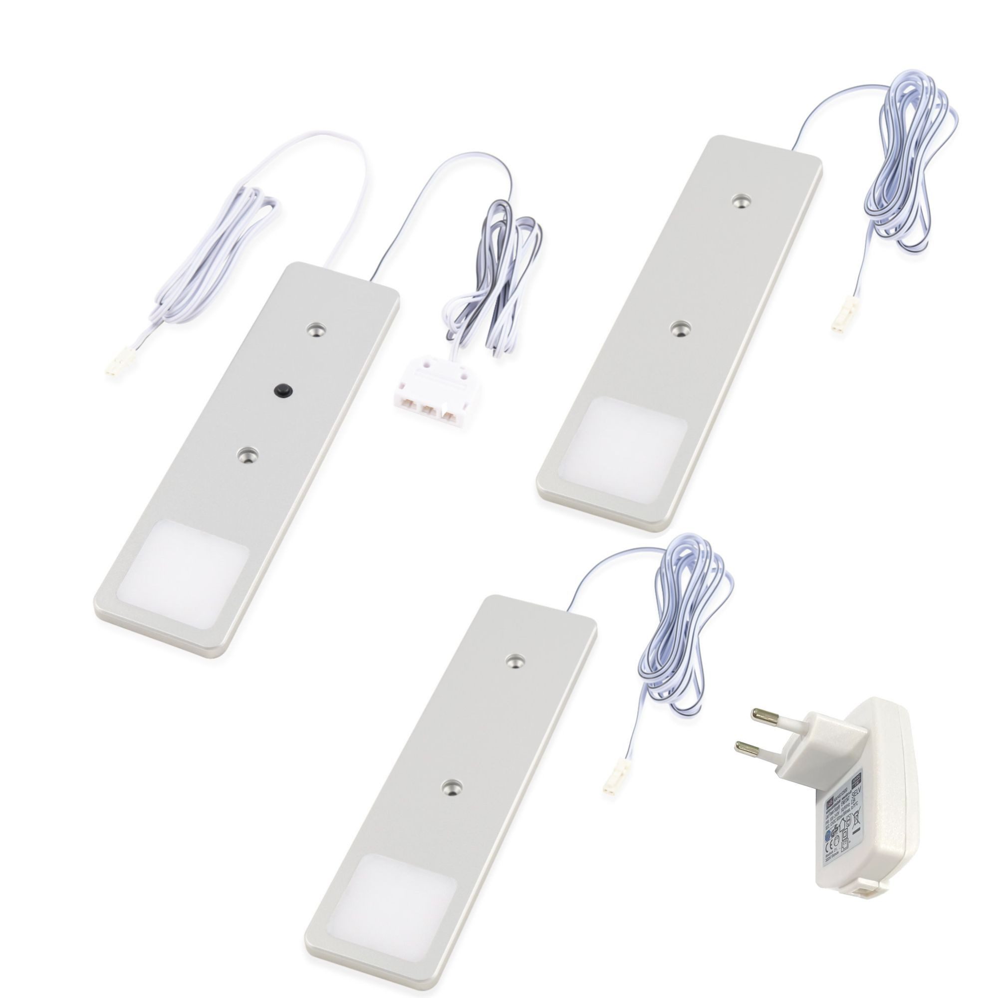 kalb LED Unterbauleuchte LED Unterbauleuchte Solid2, SET silbergrau, mech. Schalter, 3W, 3er Set warmweiß, warmweiß/neutralweiß