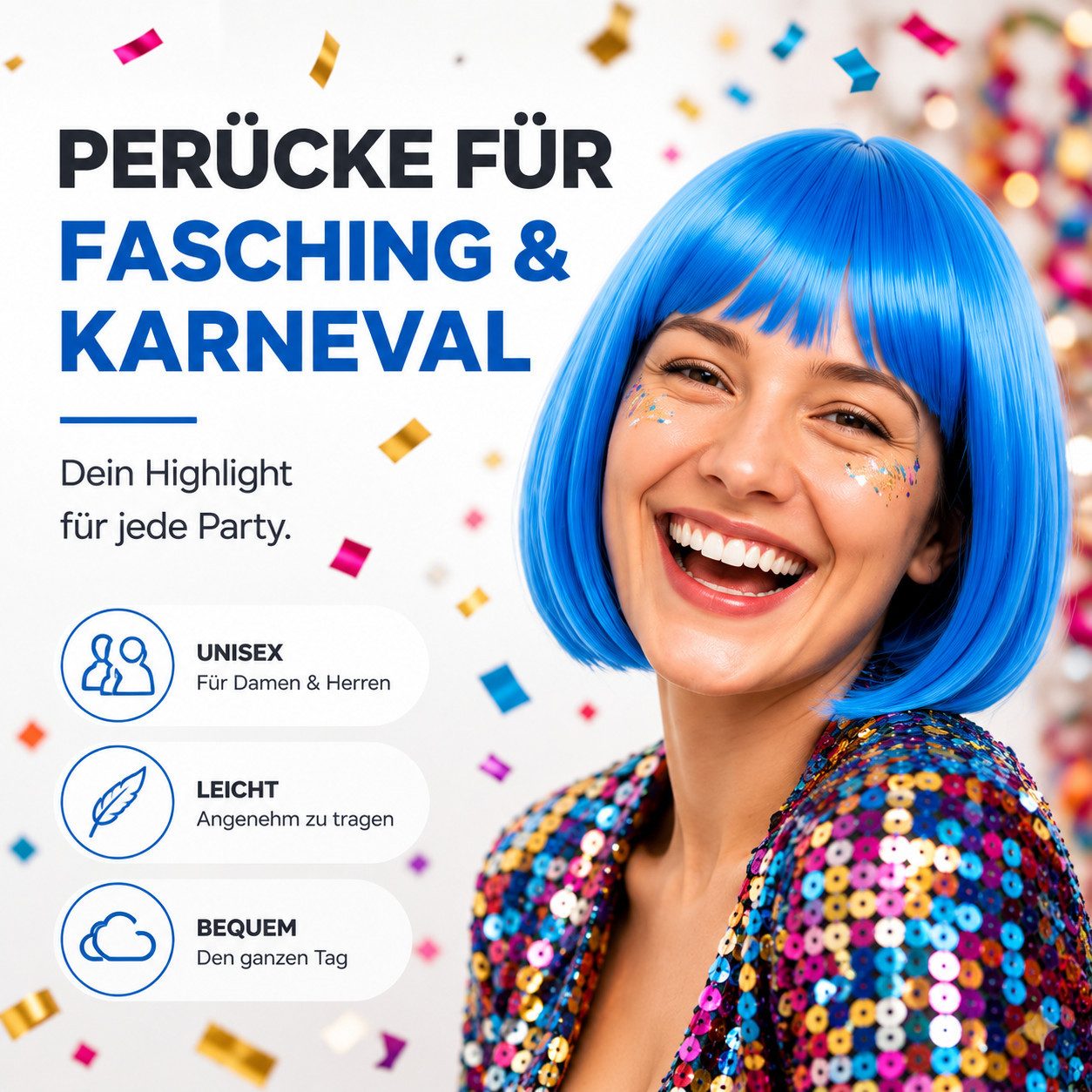 TK Gruppe Kostüm-Perücke Bob Wig Kurzhaarperücke Retro – für Fasching & Karneval