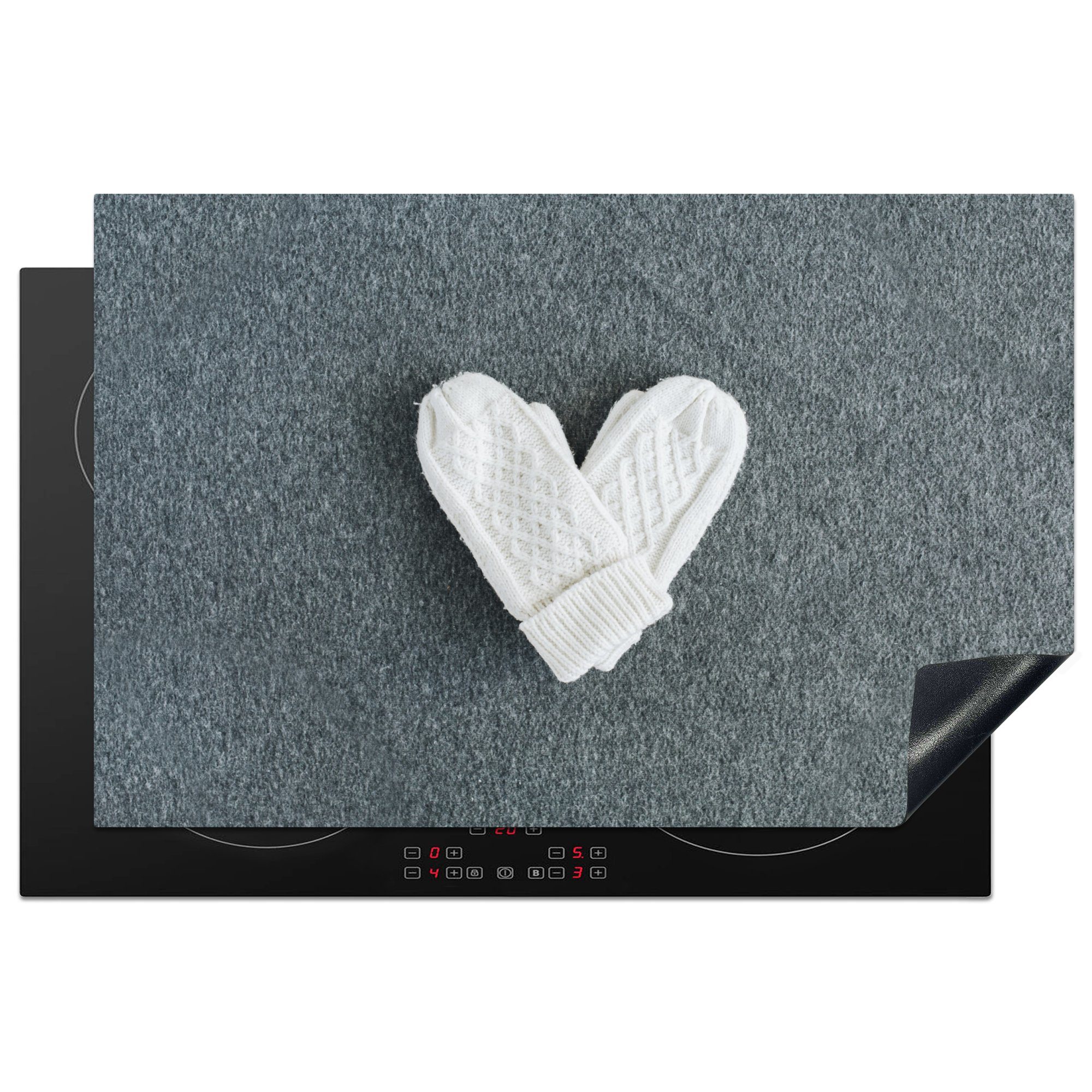 MuchoWow Herdblende-/Abdeckplatte Winter - Handschuhe - Herz, Vinyl, (1 tlg), 81x52 cm, Induktionskochfeld Schutz für die küche, Ceranfeldabdeckung