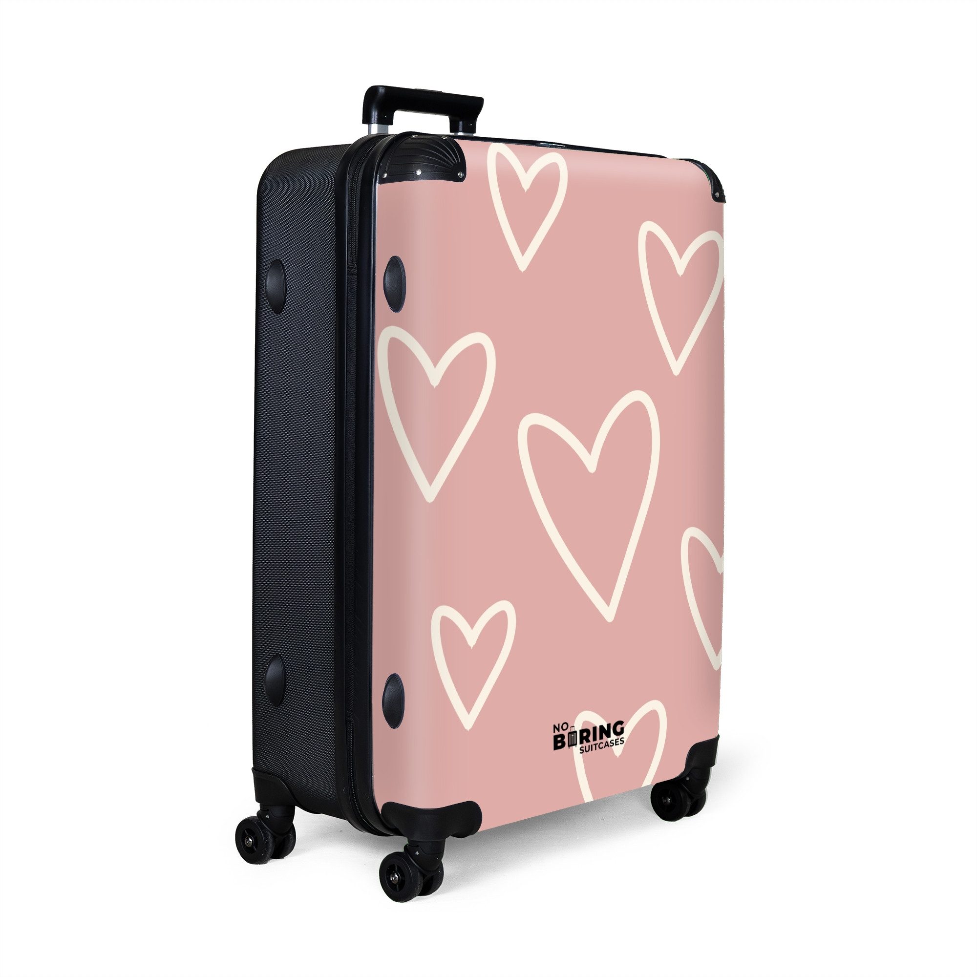 NoBoringSuitcases.com© Hartschalen-Trolley Rosa mit weißen Herzen günstig online kaufen