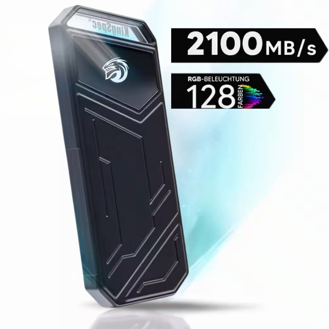 KingSpec Z5 Gaming-Festplatte (1TB) M,2" 2100 MB/S Lesegeschwindigkeit, 1850 MB/S Schreibgeschwindigkeit, Extrem schnelle Portable SSD mit RGB-Licht, USB-C und 2.100 MB/s.