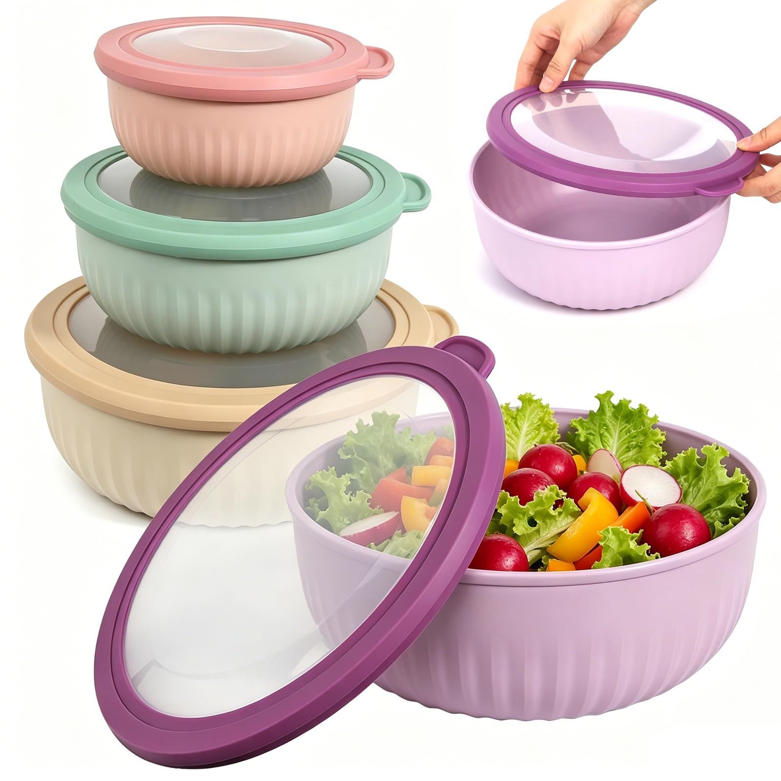 FOUORTUNATE-BEE Salatschüssel Salatschüsseln Set mit Deckel 4 Größen stapelbar 0,5L / 1L / 2L/ 3L, Frischhaltedosen mit Deckel, 500–3000 …