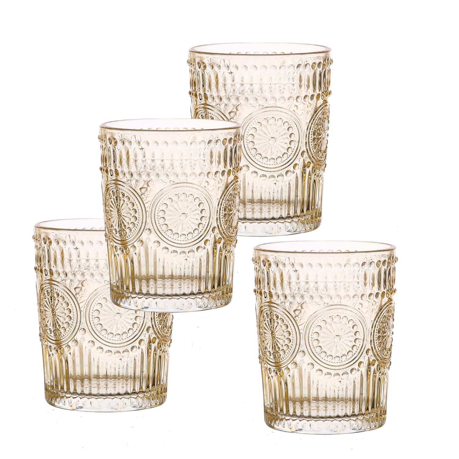 MARELIDA Gläser-Set Trinkgläser gelb 280ml Wasergläser Saftgläser Vintage Retro Boho 4St., Glas