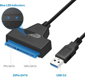 TradeNation USB 3.0 zu SATA Adapter Kabel für 2.5 Zoll HDD SSD Festplatten USB-Adapter SATA 22 Pin zu USB 3.0 Typ A, Plug & Play