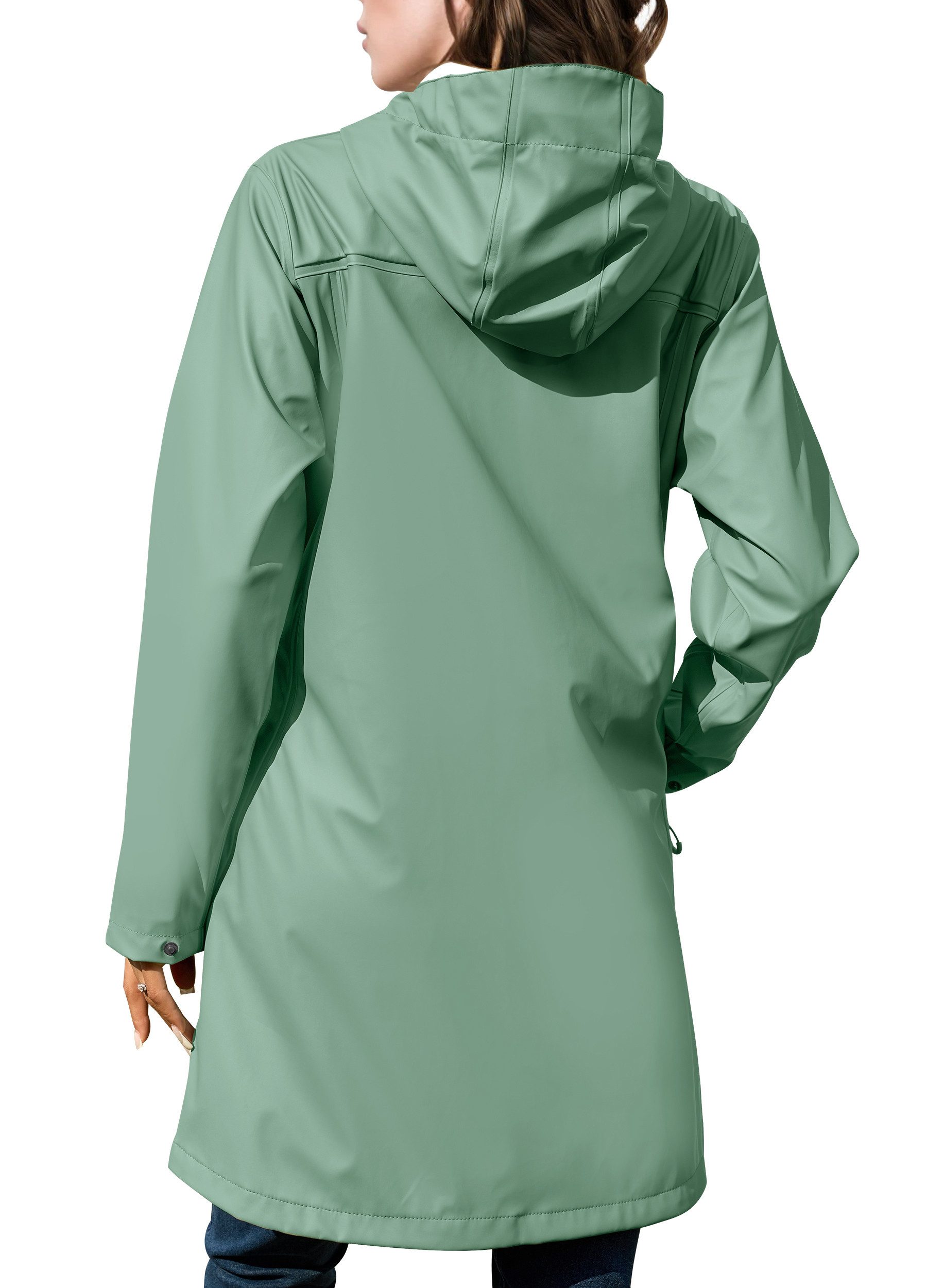 ATLASLAVA Regenmantel Damen Übergangsjacke PU Wasserdicht (1-tlg) Frauen Regenjacke Lang Parka Regenparka mit Kapuze Outdoor