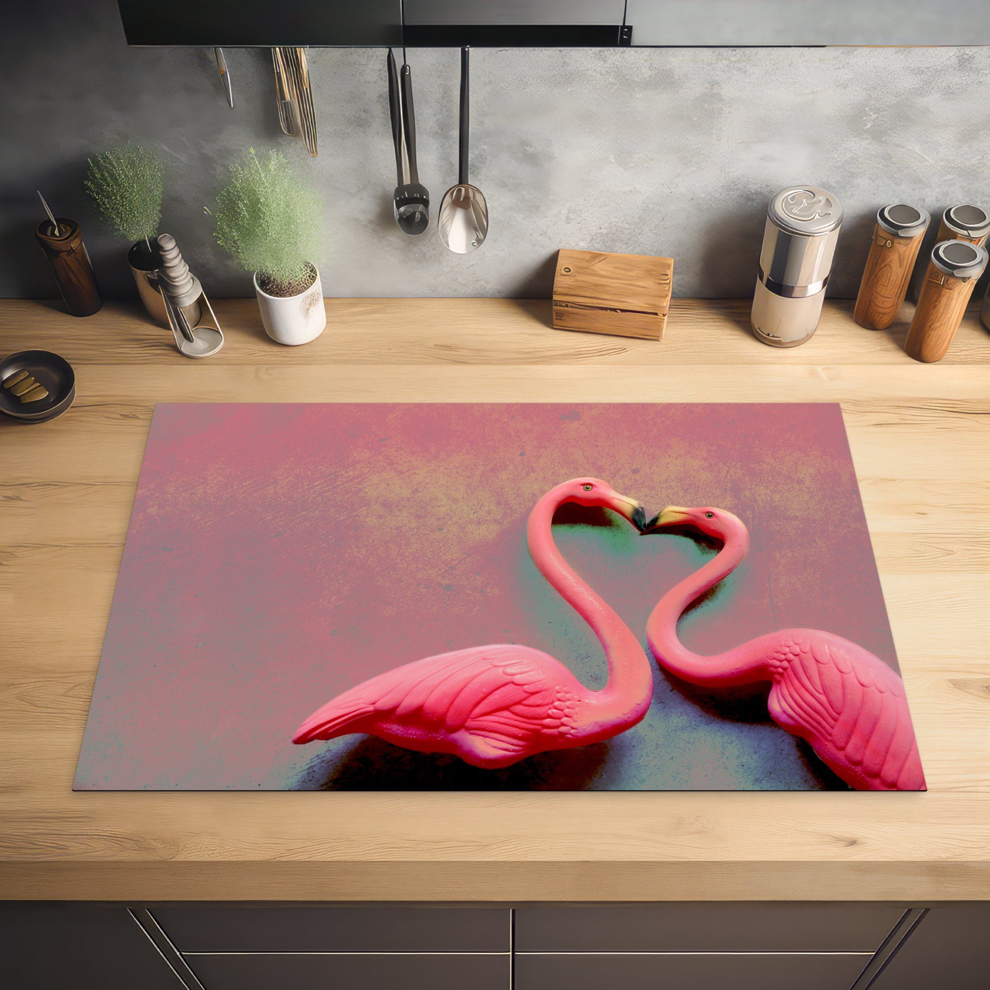 Flamingos 81x52 MuchoWow Herdblende-/Abdeckplatte Vinyl, die Zwei Induktionskochfeld Ceranfeldabdeckung tlg), (1 sich, cm, küssen für Schutz küche,