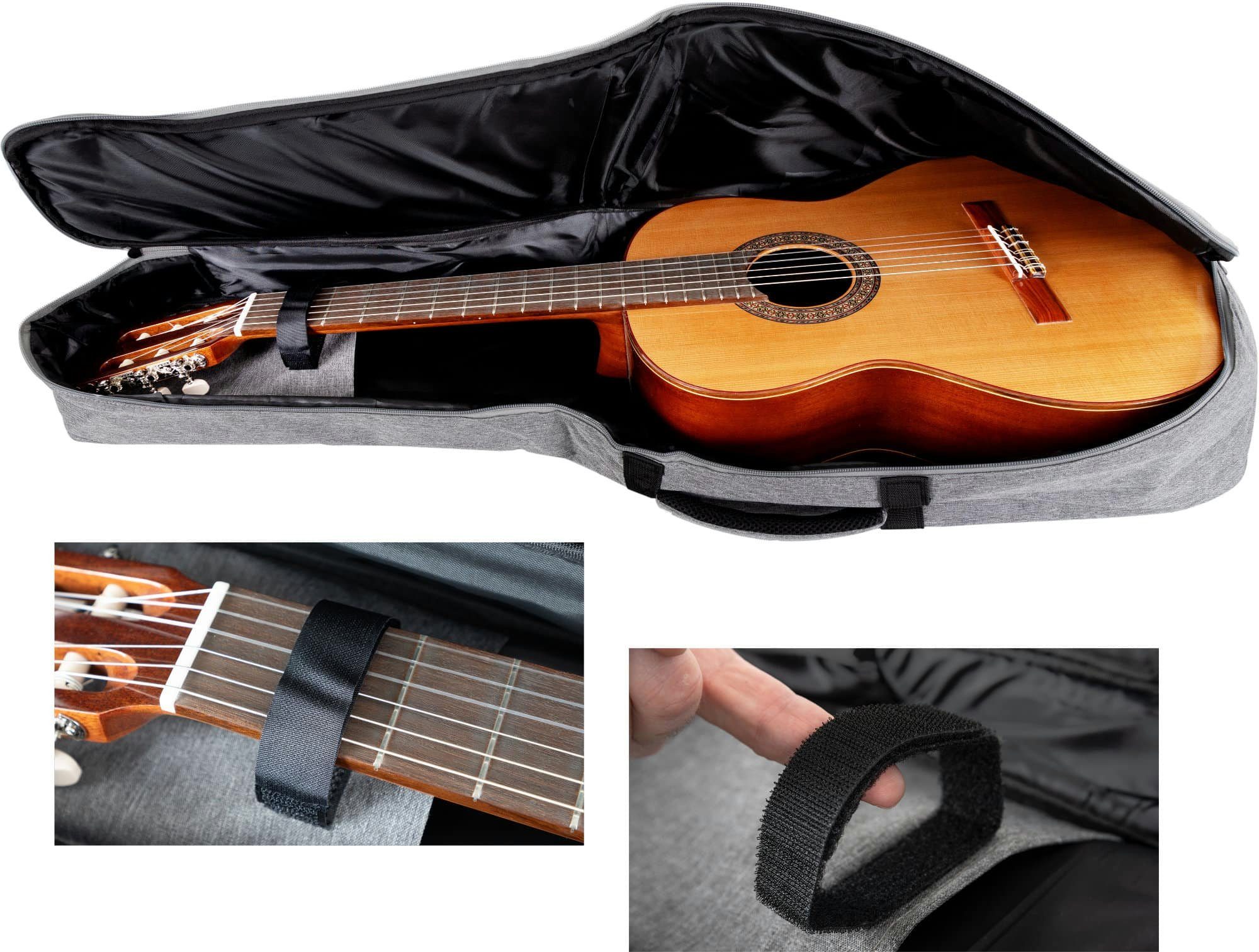 & KGB-103 Gitarrentasche Grau, GY Shaman Konzertgitarrentasche gepolsterte Premium-Line für Rucksack-Gurte Instrumentenhals Fixierung