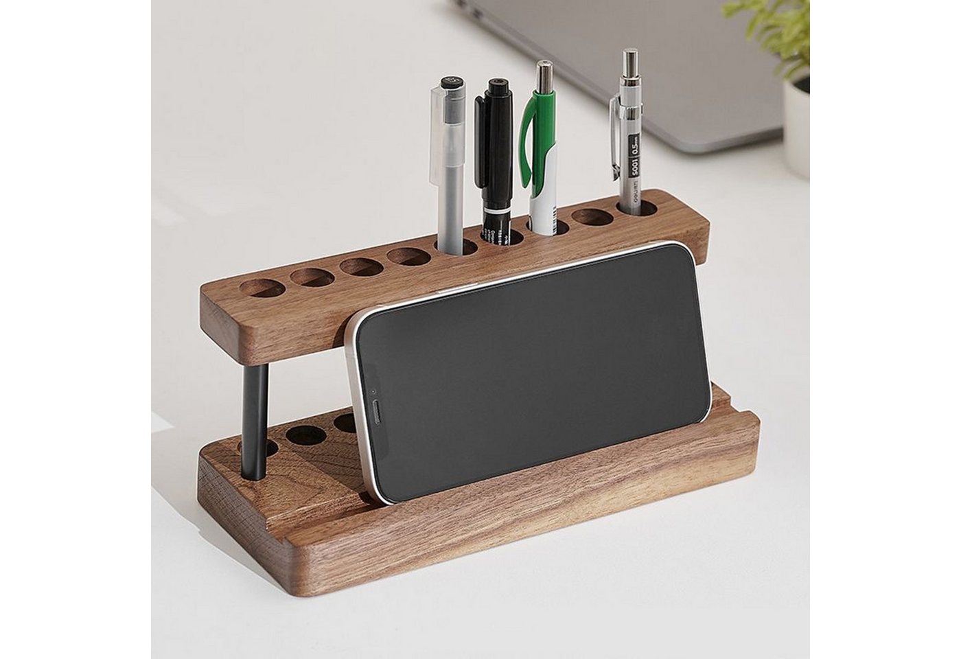 Thumbnail - Jumpeak Aufbewahrungsbox Stifthalter aus Holz,Aufbewahrungsstifthalter,Schreibtisch-Organisator, Multifunktionaler All-i...