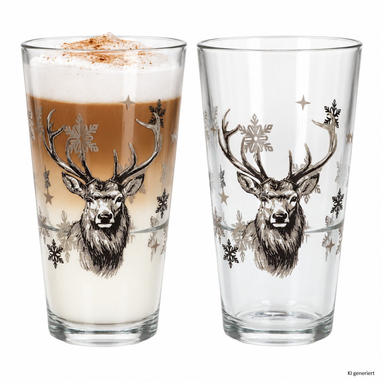 MamboCat Latte-Macchiato-Glas 2x Winter Alois Latte Macchiato Glas 300ml Hirsch Trinkglas stapelbar, Glas