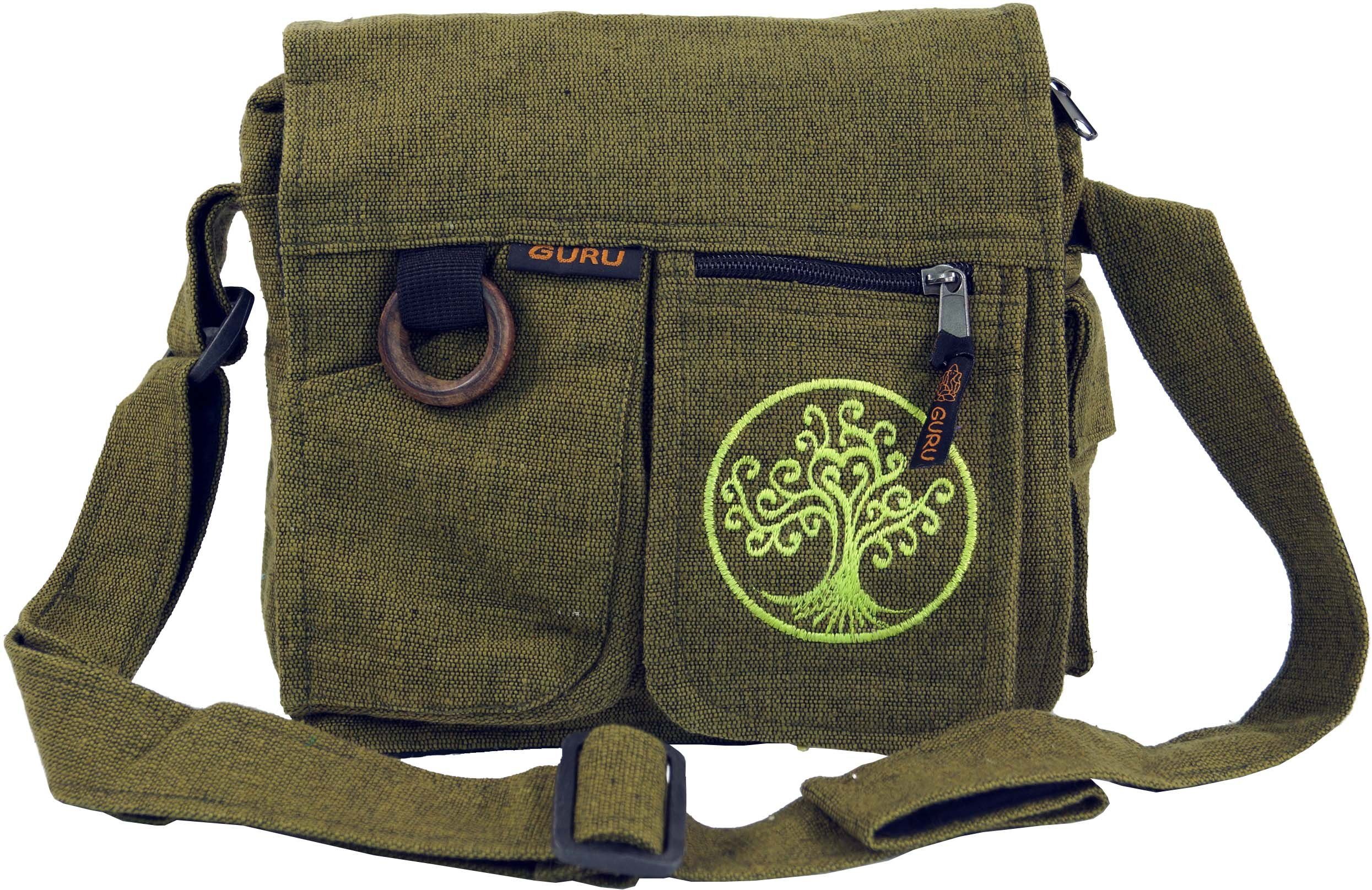 Guru-Shop Schultertasche Ethno Schultertasche `Tree of life` - olive