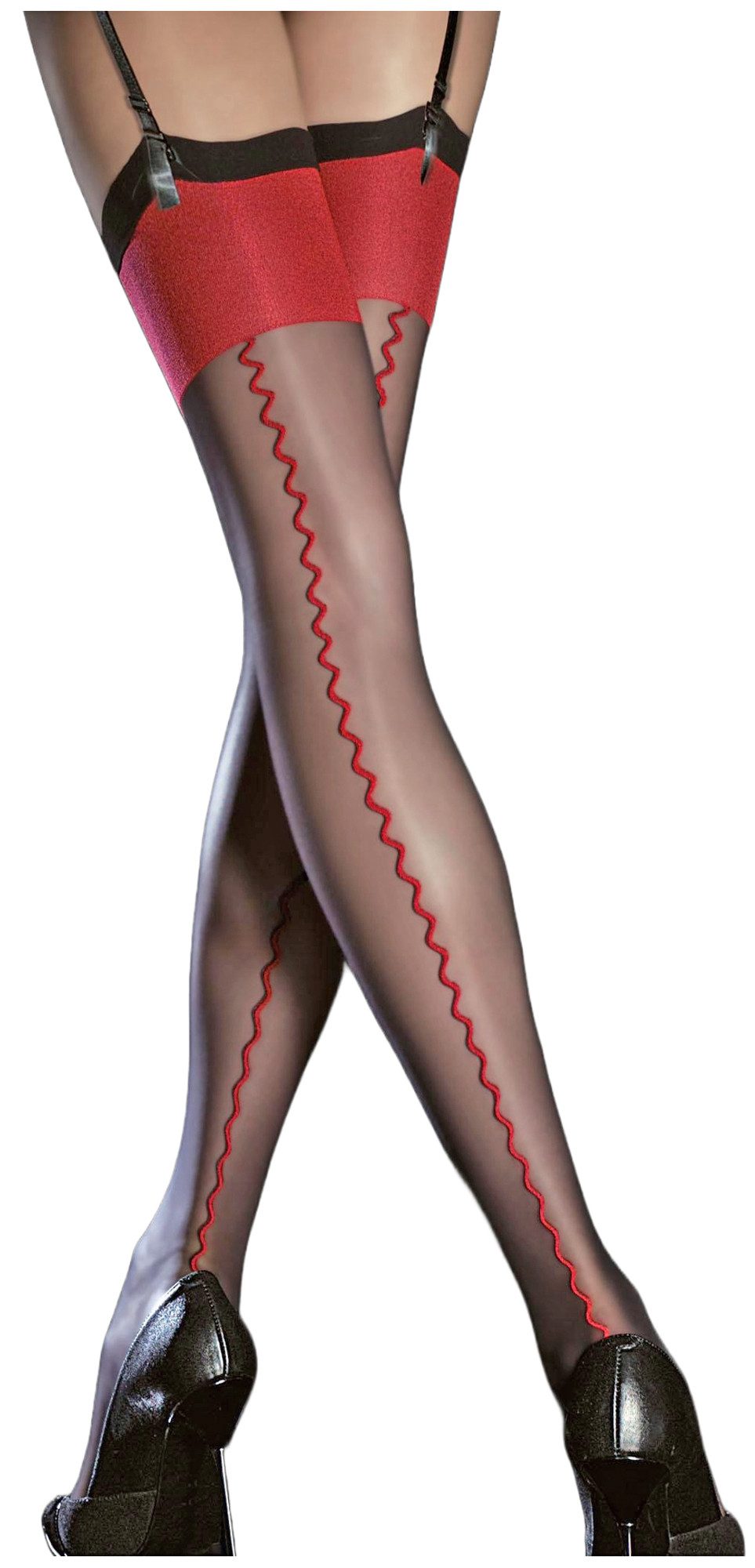 Fiore Strapsstrümpfe Sensual (Packung, 1 Paar) Strapsstümpfe mit rotem Abschluss am Strumpfband und Kontrast-Naht