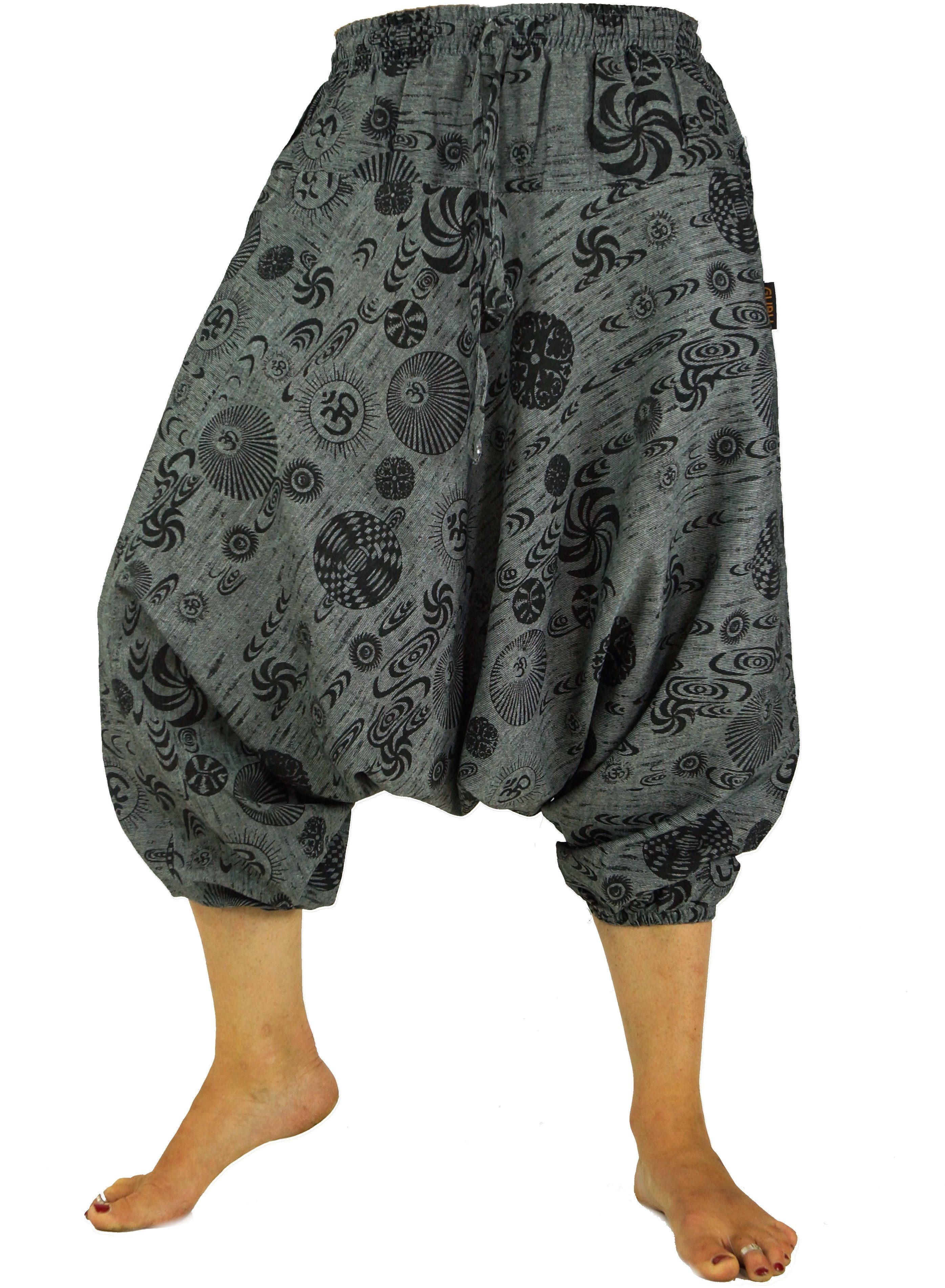 Guru-Shop Relaxhose Aladinhose Pluderhose Shorts 7/8 Länge - grau Ethno Style, alternative Bekleidung