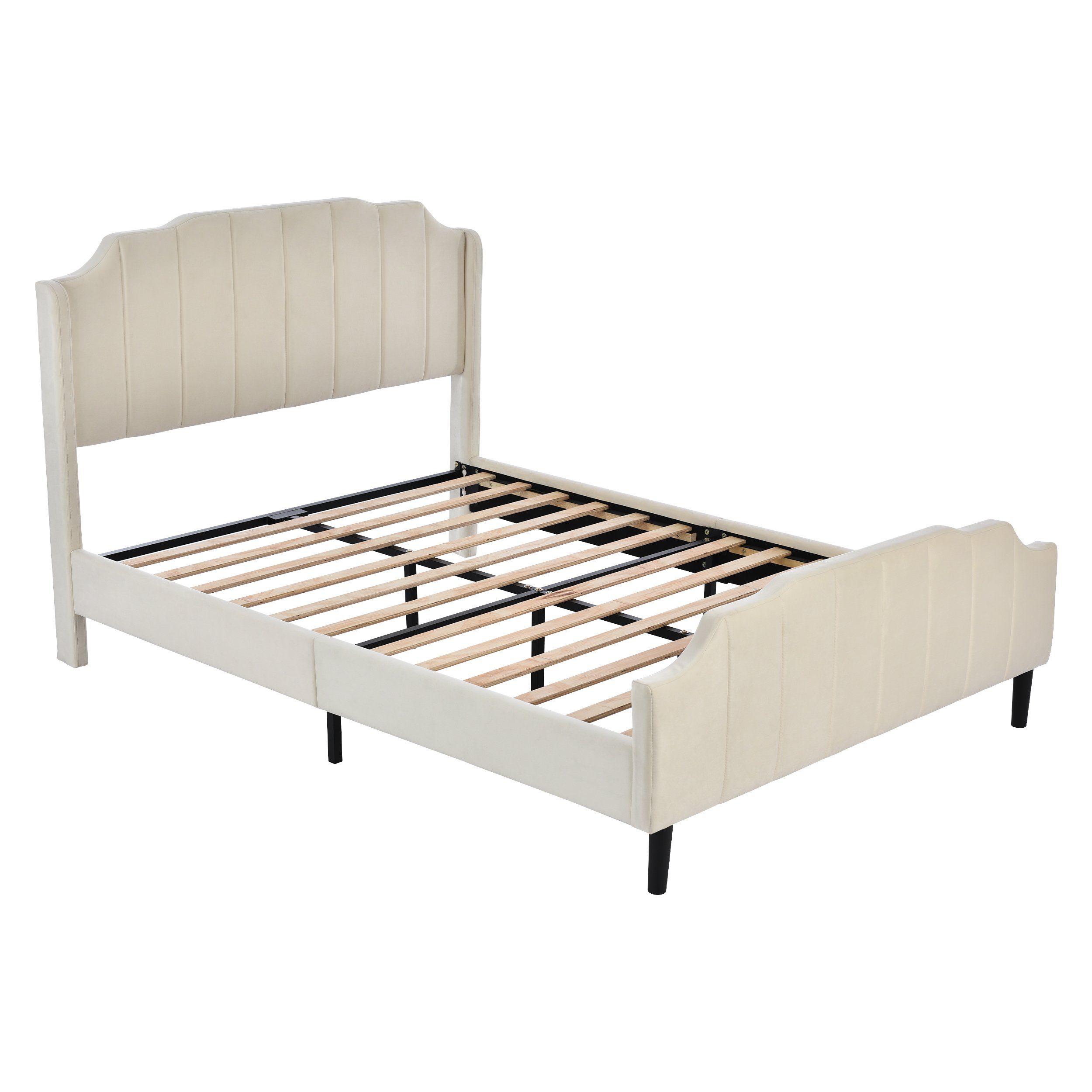 Polsterbett (Doppelbett 140 x 200 cm mit Kopfteil und Lattenrost), Jugendbett mit Gepolstertes Kopfteil, Bezug aus Samt