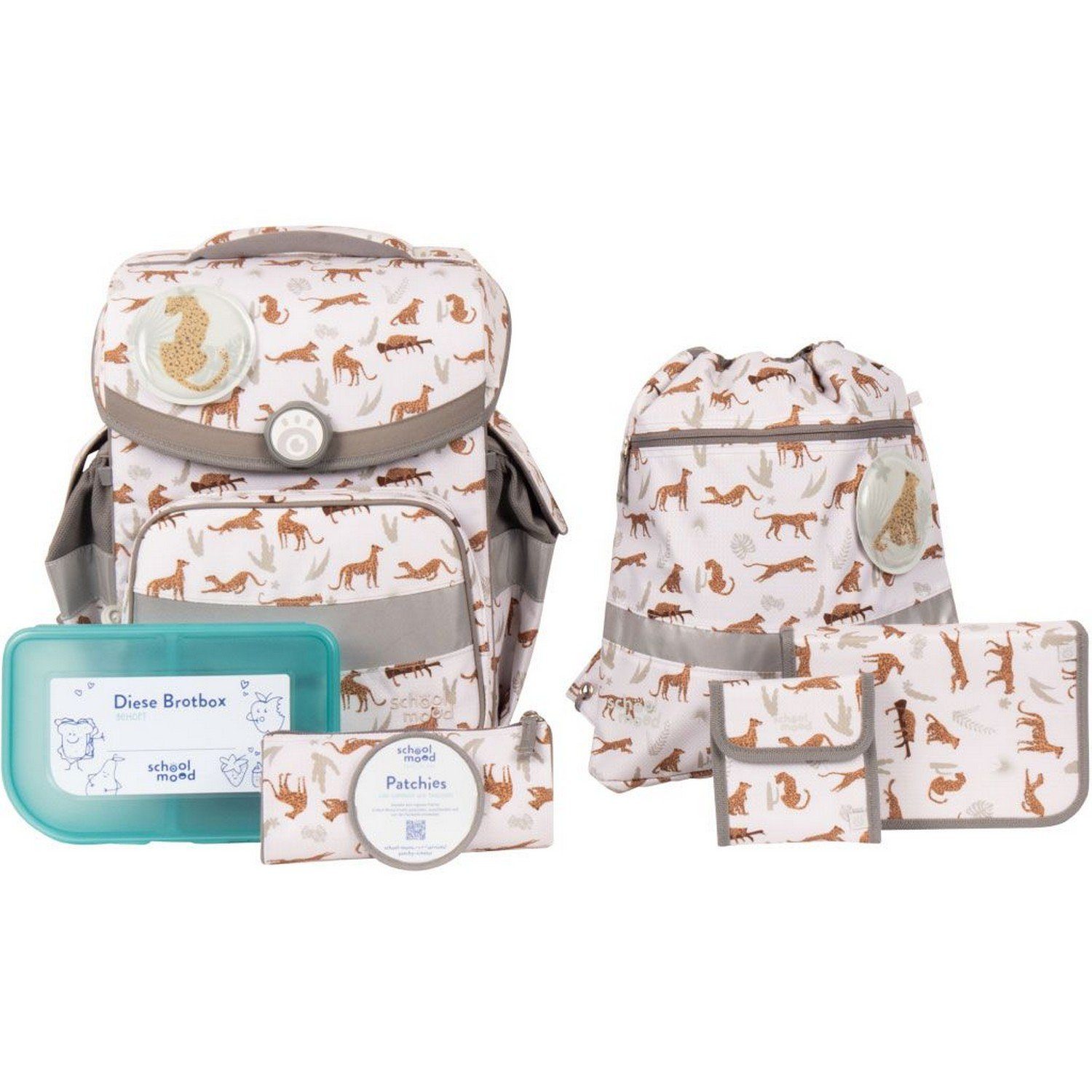 SCHOOL-MOOD® Schulranzen Schulranzenset 7-tlg. Timeless Air+ Leopard Nordic Collection