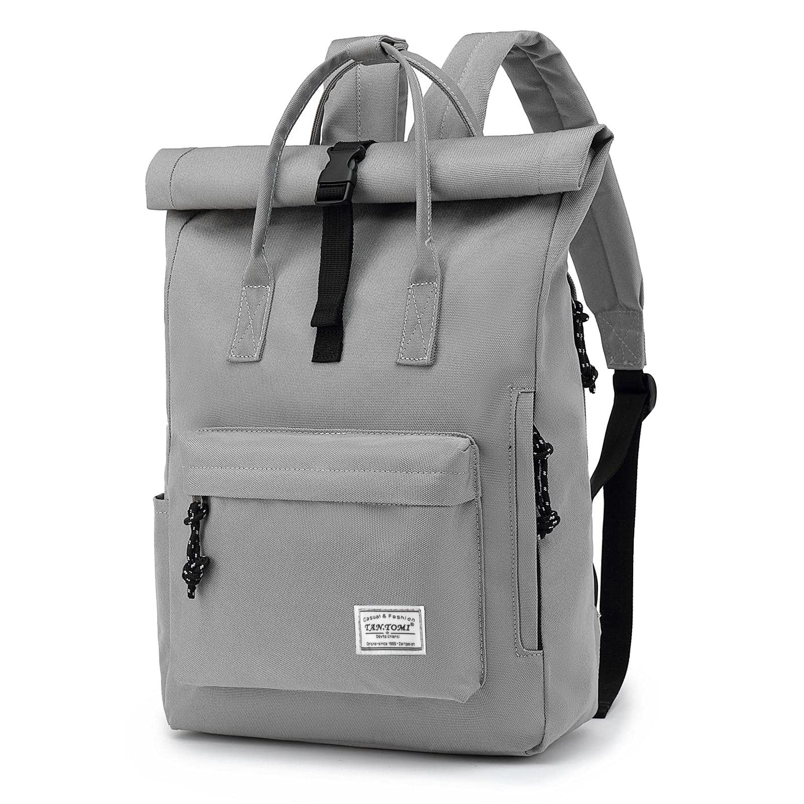 TAN.TOMI Freizeitrucksack Schulrucksack für Damen Herren, Laptop Rucksack 15,6 Zoll mit Rolltop, Cityrucksack Daypack Laptopfach und Weit Öffenbar