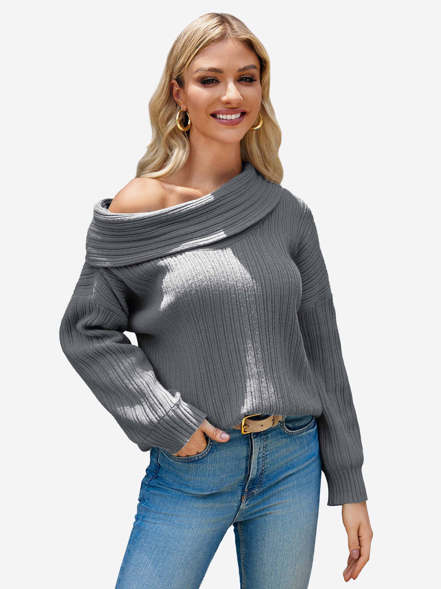 Imily Bela Sweater Damen Oversize-pullover mit schulterfreiem Ausschnitt (P günstig online kaufen