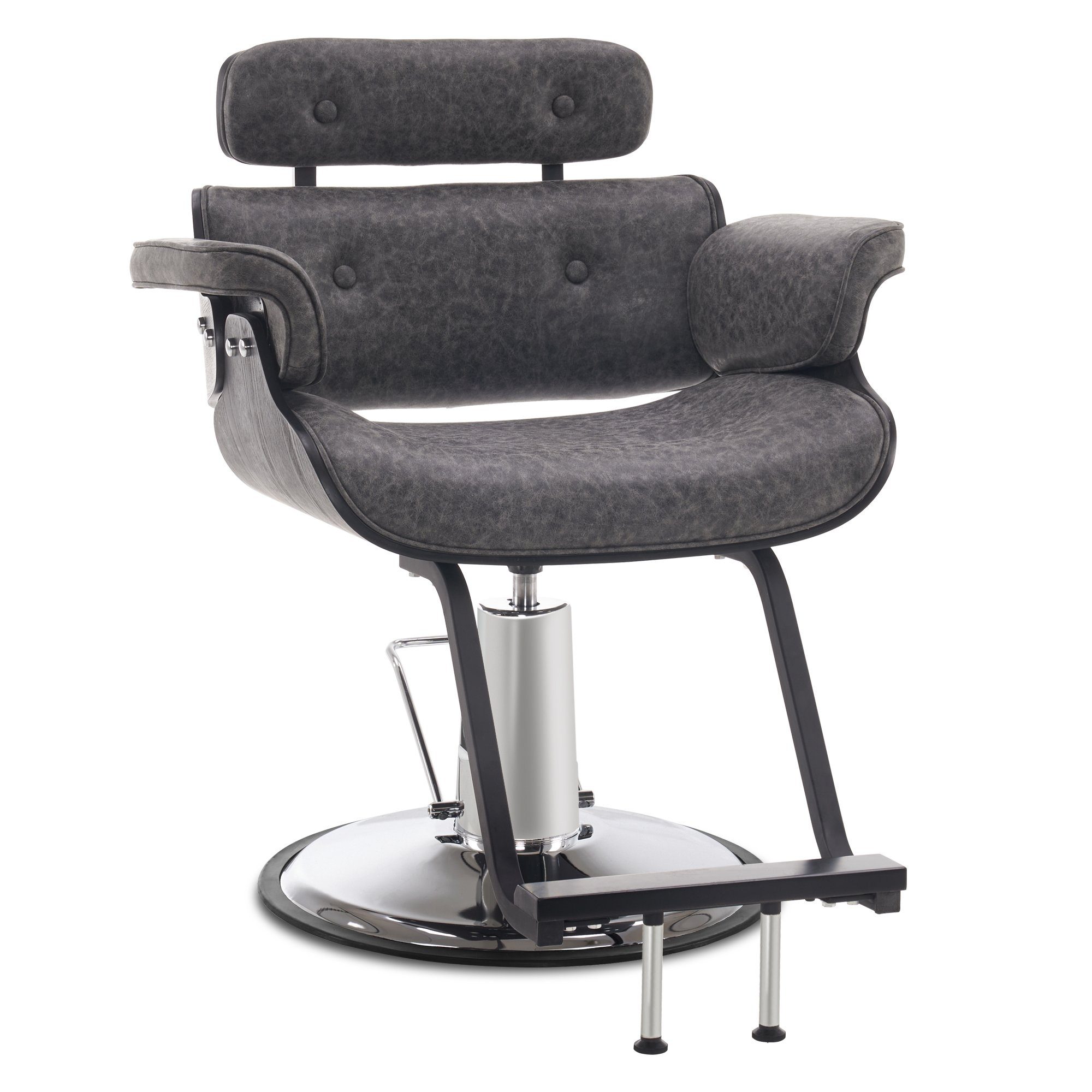 Barberpub Friseursessel Friseurstuhl Retro, Kunstleder Barberpub Stuhl 8261, Herren Höhenverstellbar Retro Vintage Damen, Kunstleder für Dunkelgrau